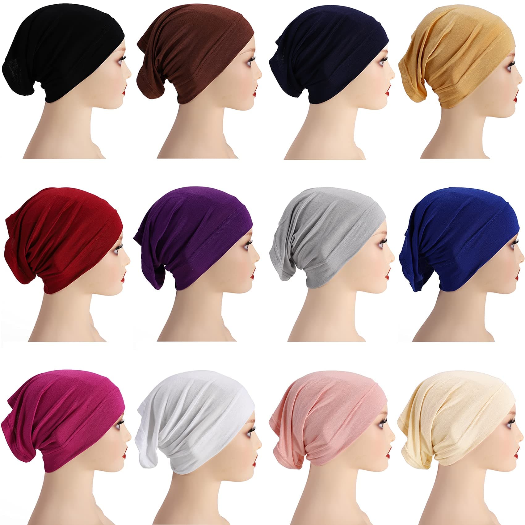 12 Pieces Under Scarf Hijab Cap for Turban Head Wraps Scarf Solid Color Hijab Tube Unisex Stretch Dreadlocks Tube