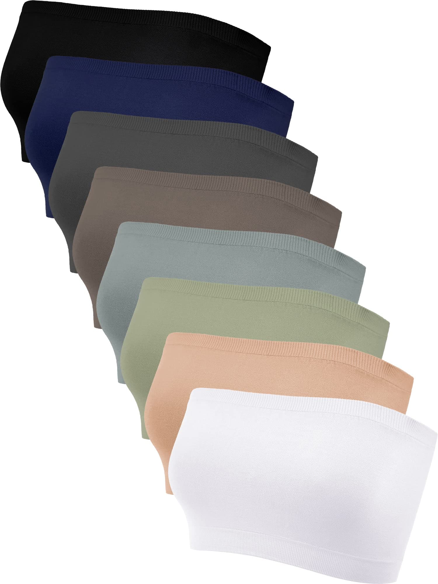 8 Pieces Bandeau Top for Women, Strapless Tubes Non Padded Seamless Bralettes Stretchy Sports Bra