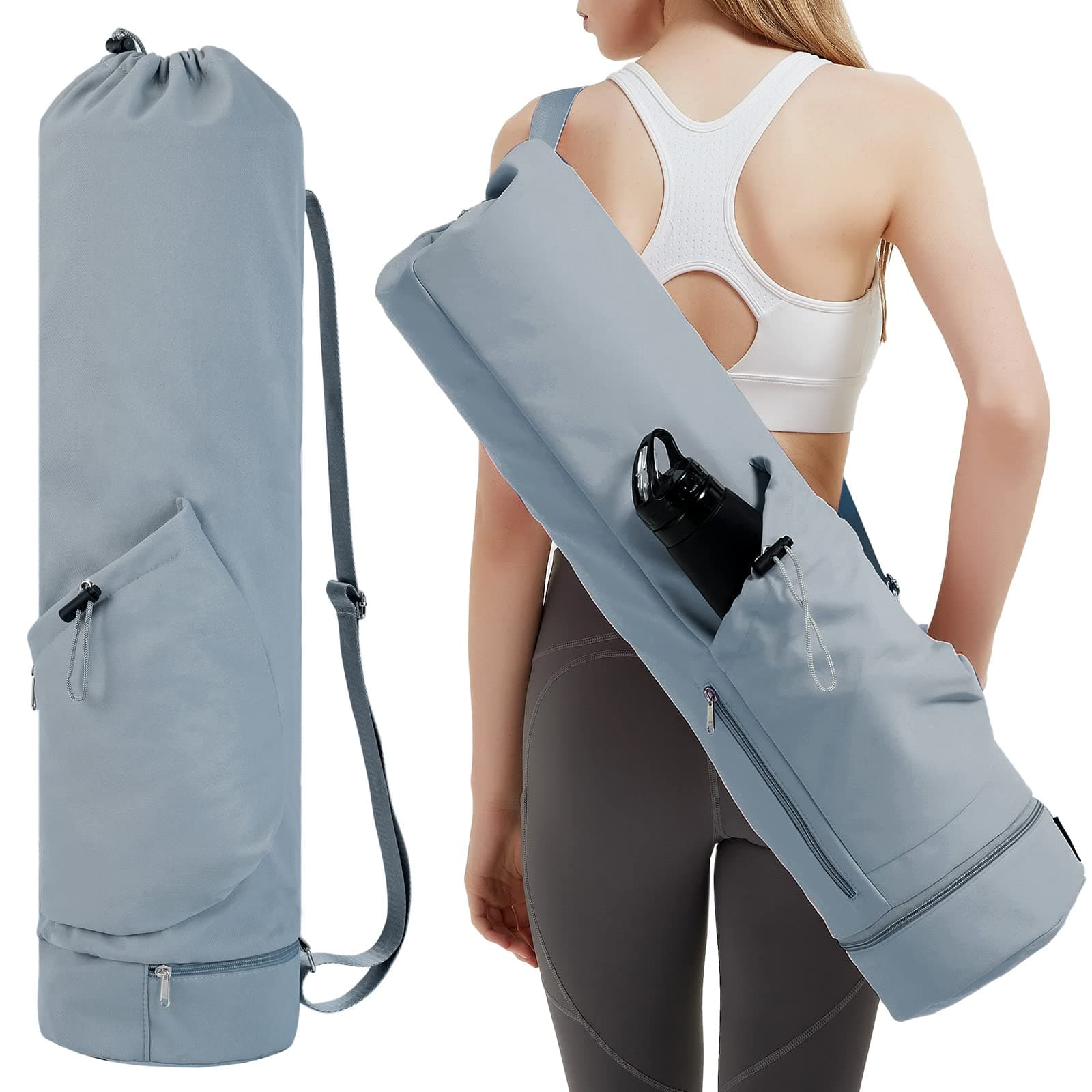 Yoga Mat Bag Large with Adjustable Carry Strap Pilates Bag with Bottle Pocket and Wet Compartment