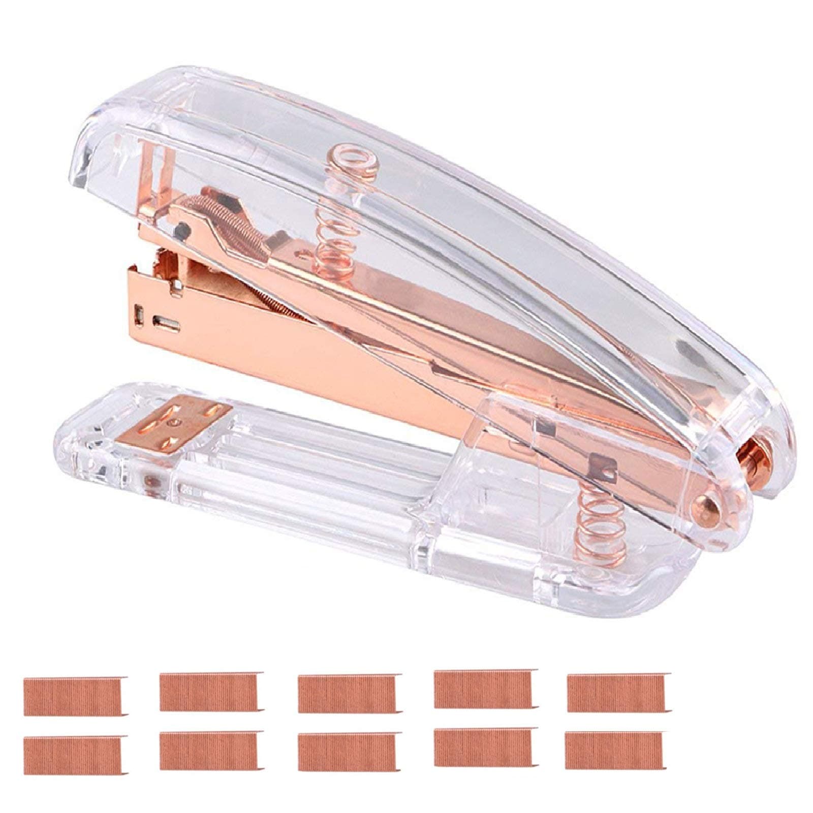 Transparent Rose Gold Acrylic Desktop Stapler with 1000 PCS Rose Gold Staples for Home School Office Supplies Stationery Desk Accessory