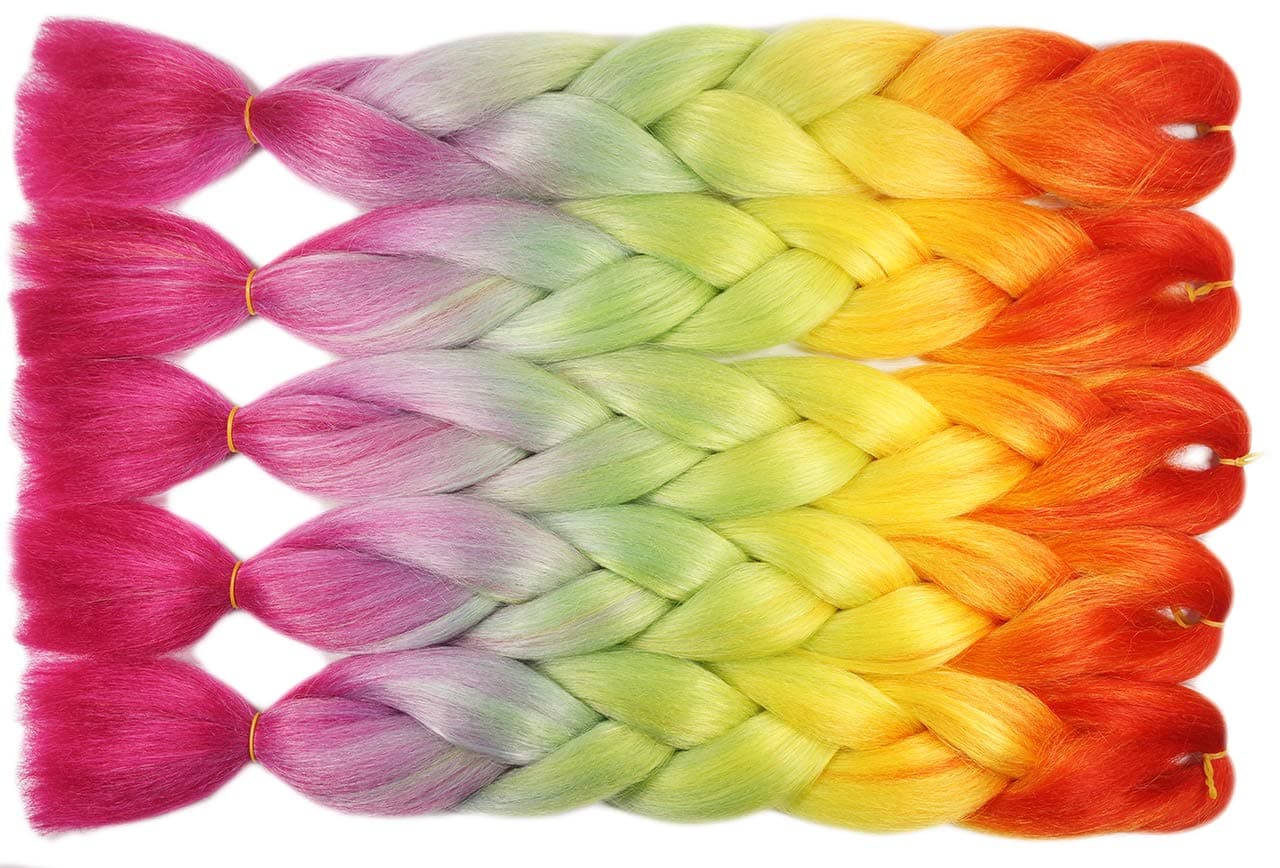 OneTree Rainbow Kanekalon Ombre Jumbo Braiding Hair Bulk Synthtic Braids Hair For Crochet Braids 5Pcs/Lot