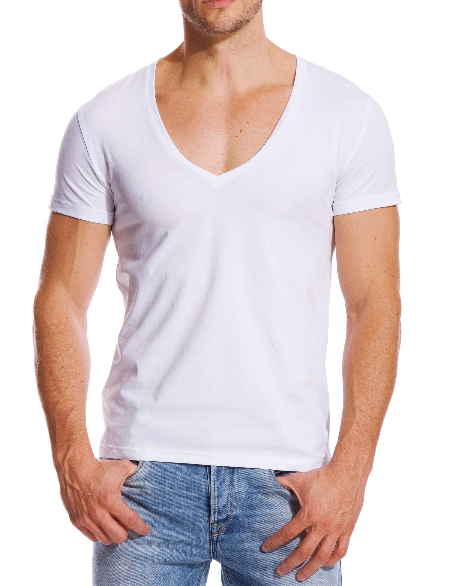 V Neck T Shirts Men Deep V Neck Tee Muscle Slim Fit Low Cut Stretch Tshirt