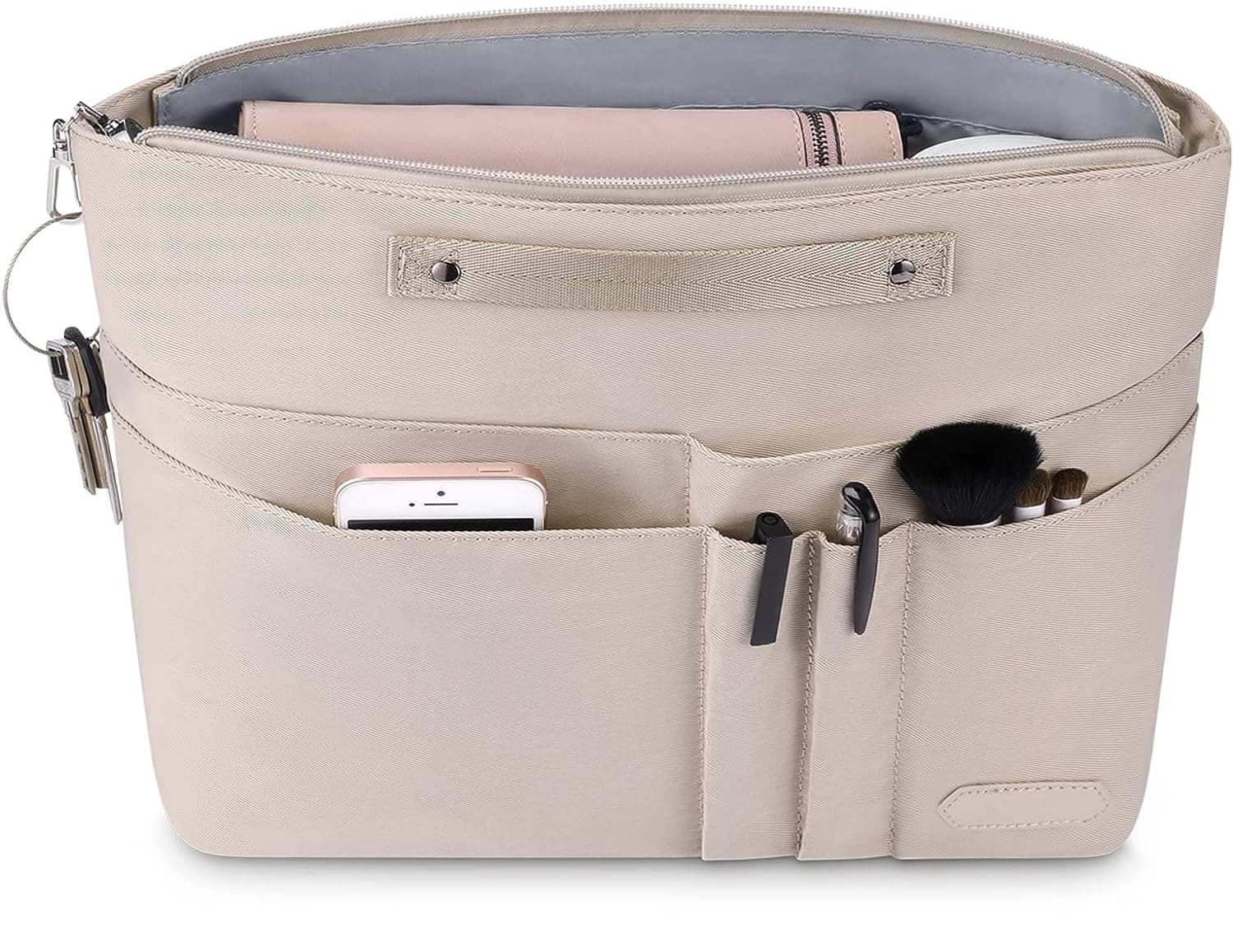 Purse Organizer Insert for Handbags, Felt Bag Organizer for Tote & Purse, Tote Bag Organizer Insert with 15 Pockets (Beige, Large)