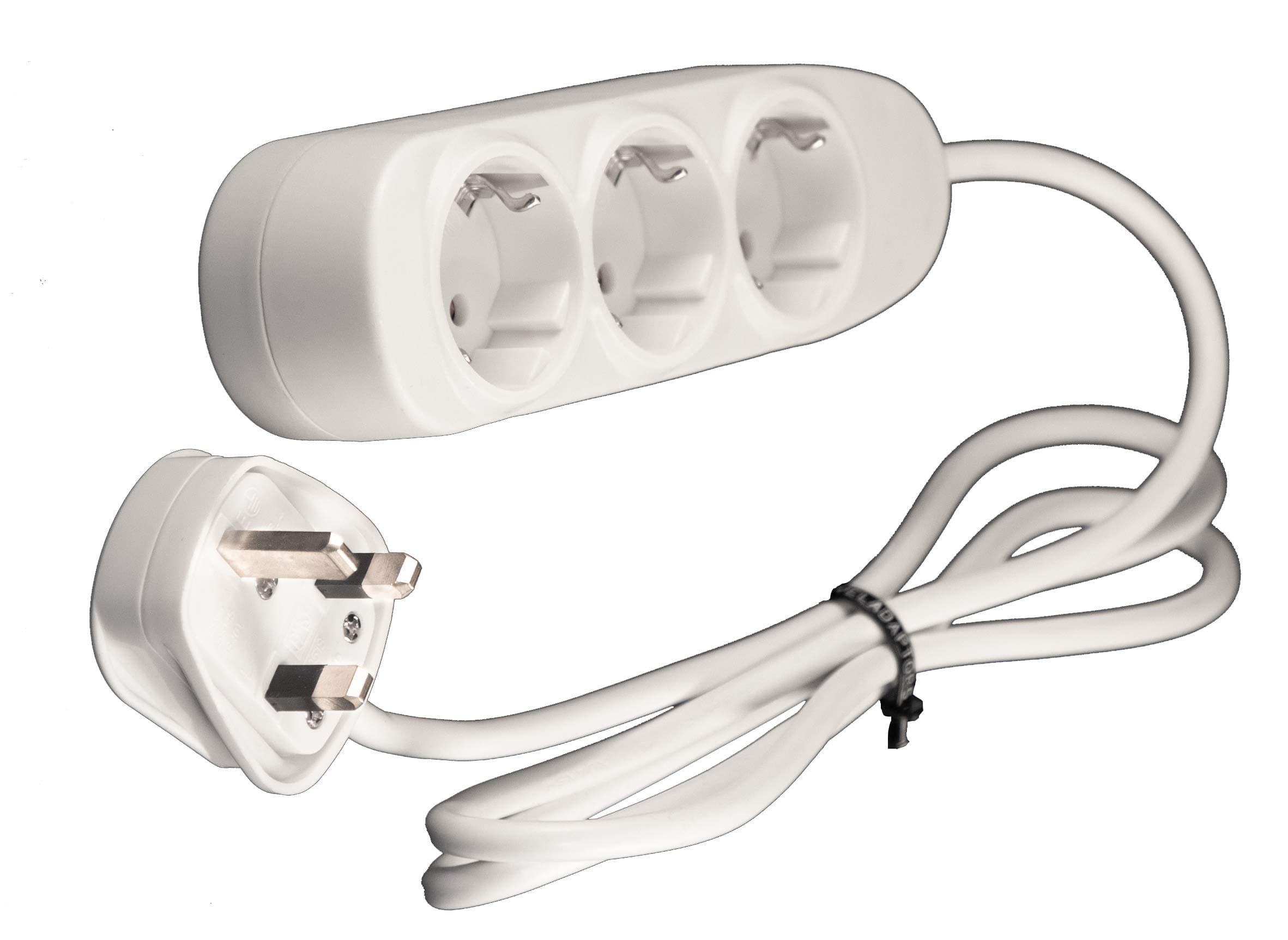 UK Europe Travel Adapter Adaptor 1.5 metre Extension Lead 3 Way Type E/F Schuko Sockets with Type G UK plug