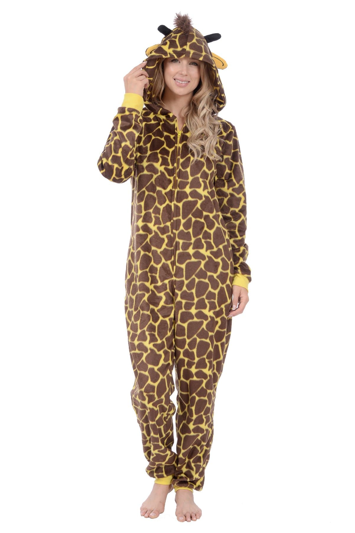 Body Candy Women's Cute Plush Animal Onesie with Hood One Piece Adult Pajama (Giraffe, Large)