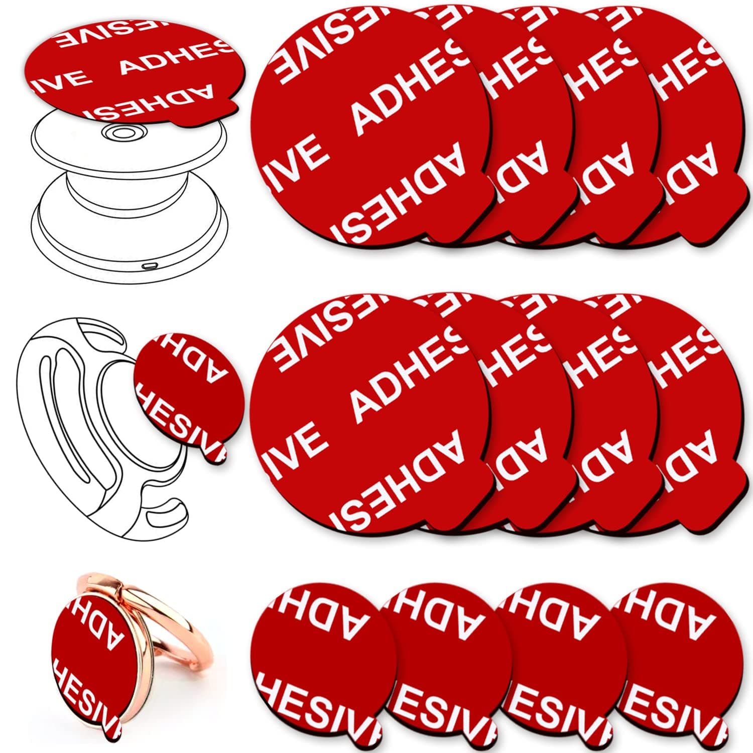 PKYAA 8 Pack Sticky Adhesive Compatible with Socket Base, Double-Sided Replacement Tape for Collapsible Grip & Stand Back, 4pcs Sticker Pads for Car Magnetic Phone Holder