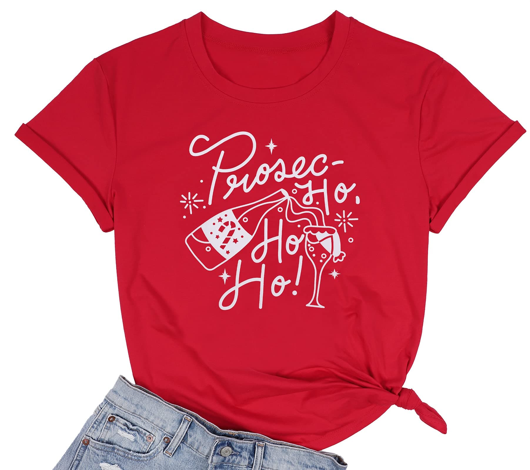 KIDDAD Women Prosec Ho Ho Ho Christmas T Shirt Christmas Party Shirts Causl Short Sleeve Tee Top