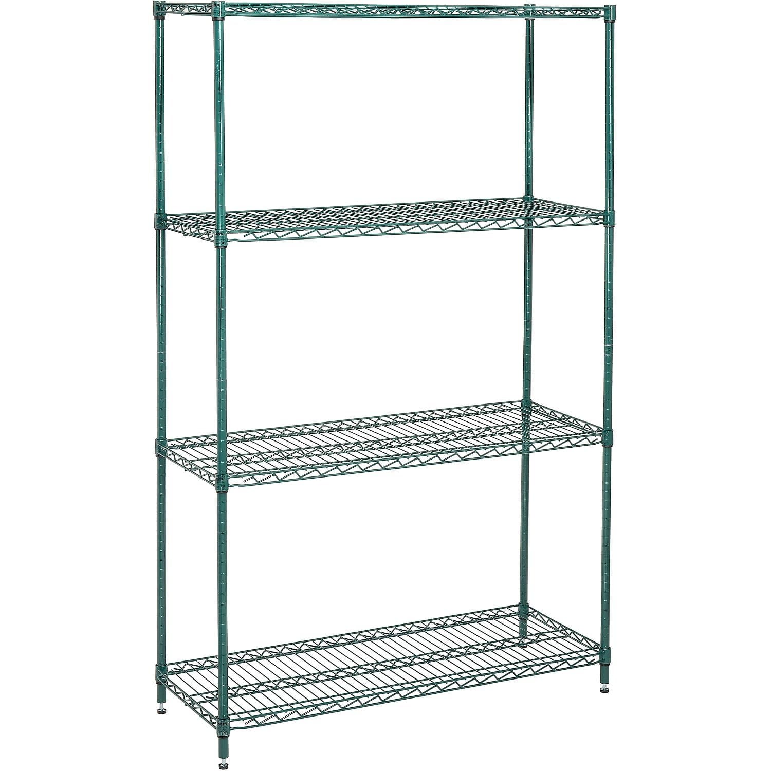 Nexel Economy Wire Shelving Starter Unit, 4 Tier, Green Epoxy, 24"W, x 36"L, x 74"H