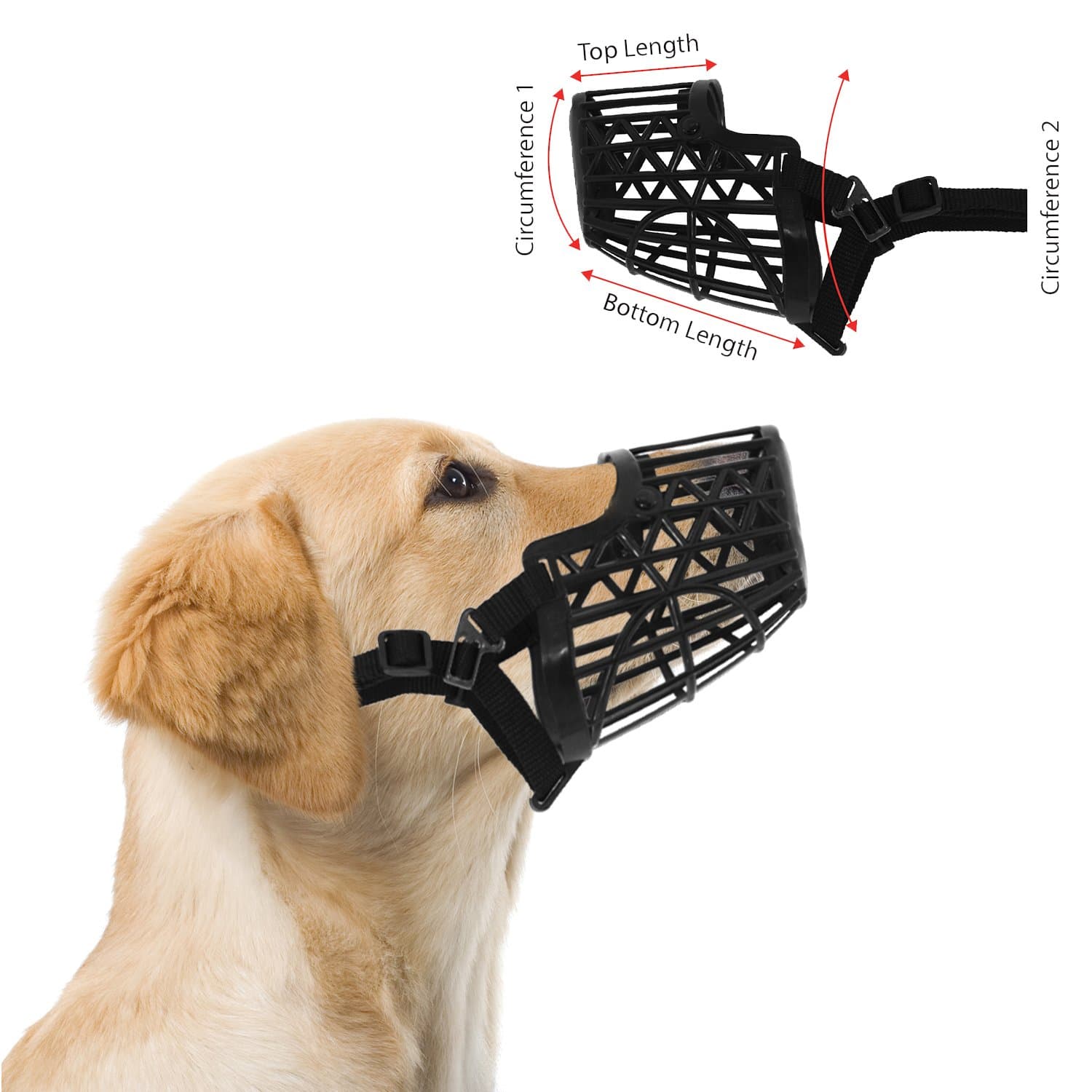 Basket Cage Dog Muzzle Size 3 - SMALL - Adjustable Straps - BLACK, by Downtown Pet Supply