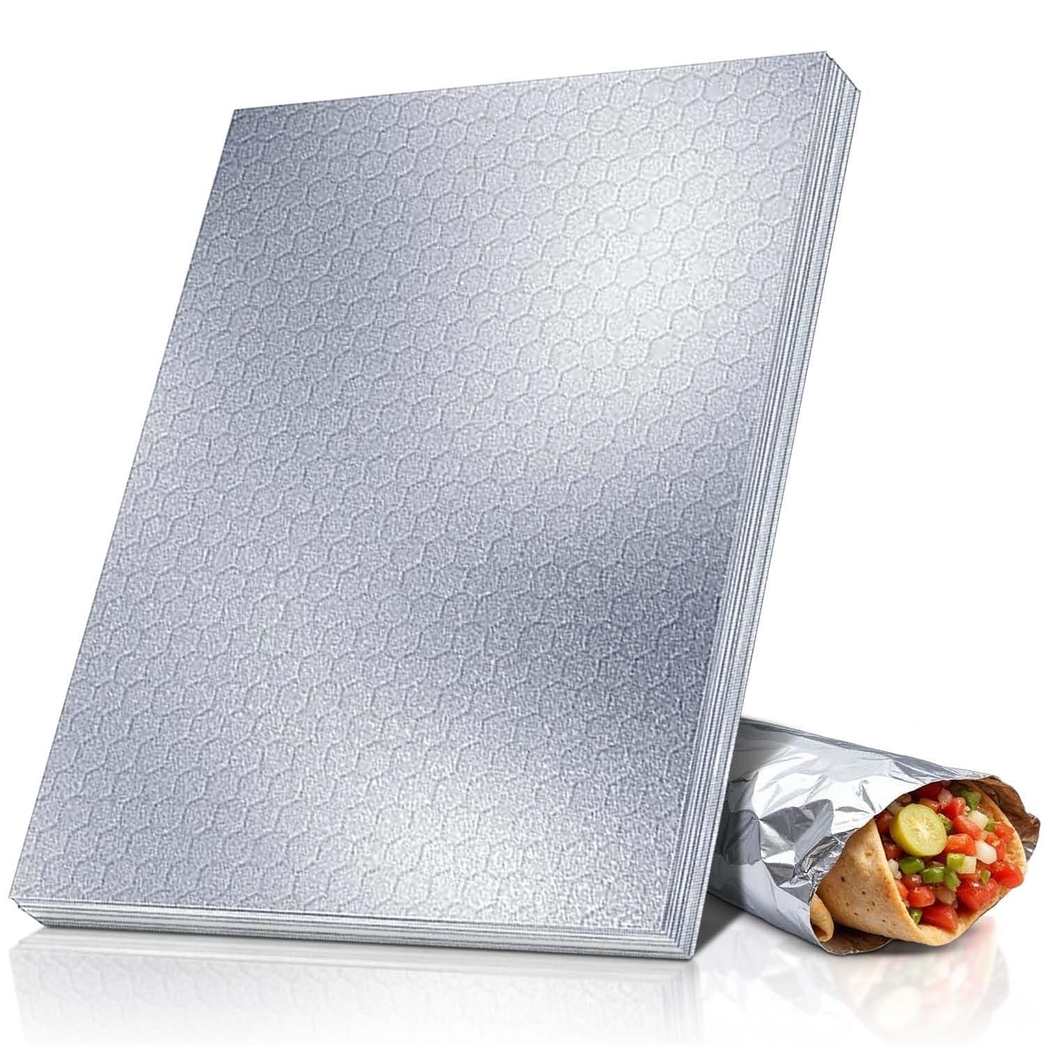 ANGEL’S PEEL LOUNGE Heavy Duty Aluminum Foil Sheets — Heat Retaining Tinfoil Sheets For Burritos, Sandwiches, Burgers, Hot Dogs, Precut Grease-Resistant Wrapping Paper For Food, 14inx16in 100 -PCS