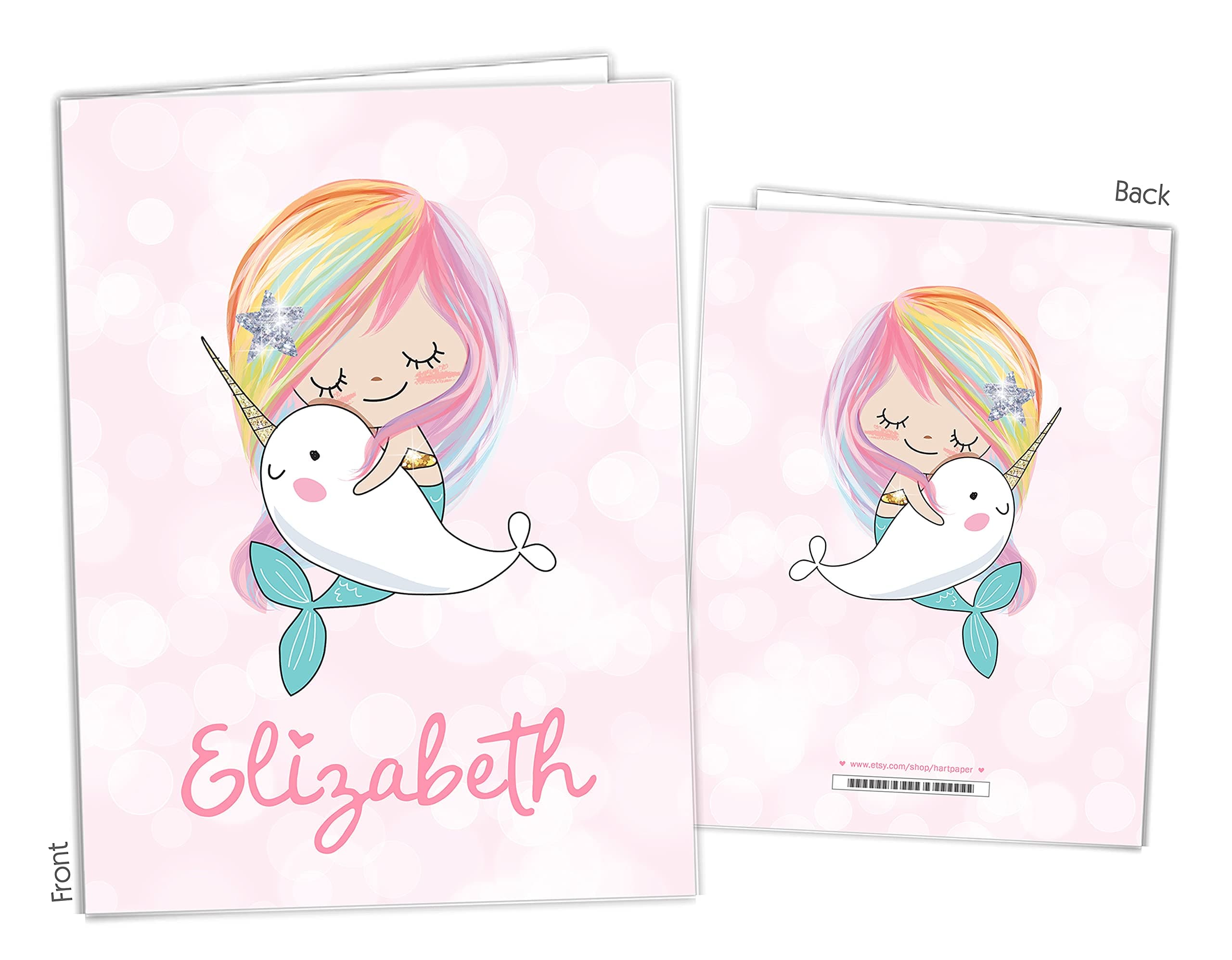 Rainbow Mermaid Narwhal Sea Unicorn Pocket Folder Gift Name Back to School Supplies Teacher Office Birthday Girl Boy Adult Kids Custom Personalized Custom