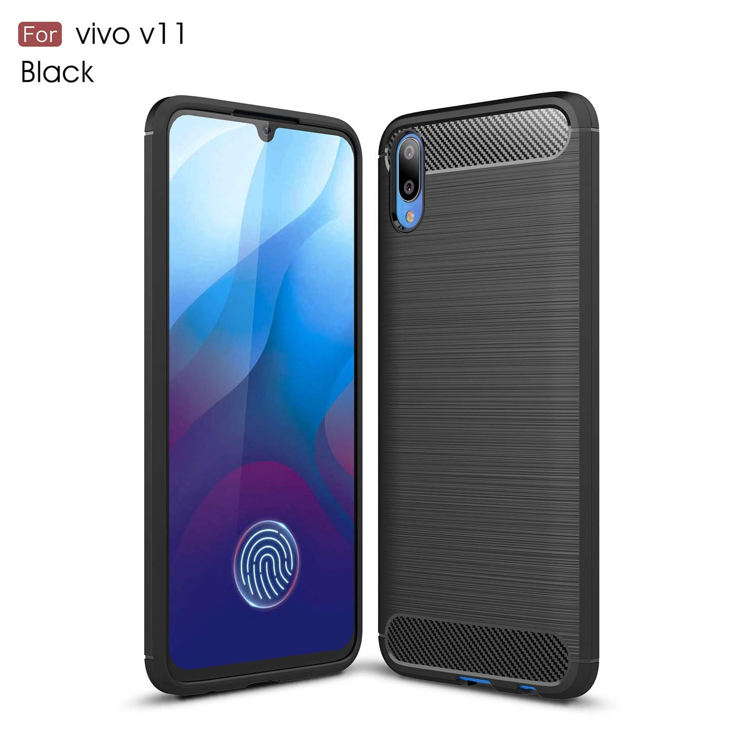 YFXP Vivo V11 Case, Shock Absorption Vivo V11 Cover Soft TPU Anti Scratch Carbon Fiber Case with Tempered Glass Screen Protector for Vivo V11 Black