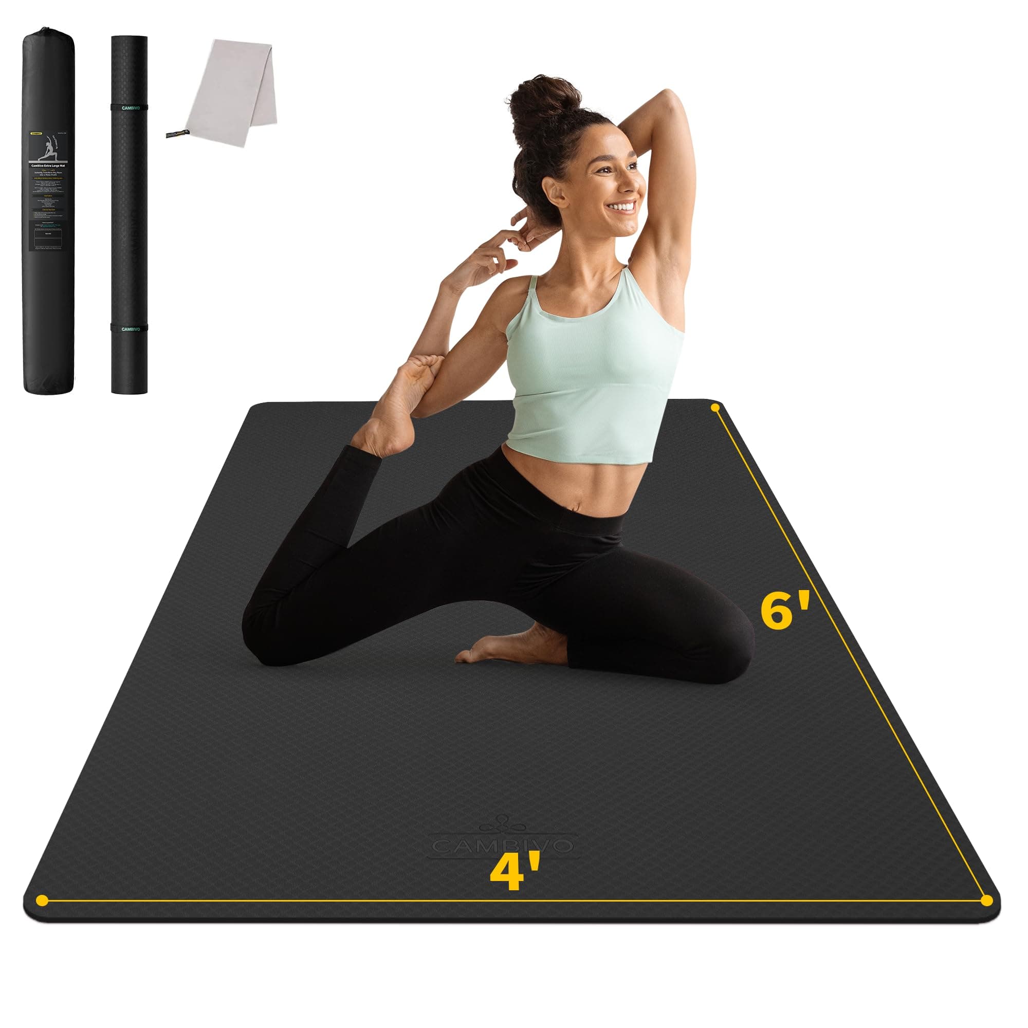 CAMBIVO Yoga Mat, Thick 0.2 inches (6 mm), Wide 72.0 x 48.0 inches (183 x 122 cm), Large Training Mat, Exercise Mat, Large Size, Exercise, Parent-child Soundproofing Mat, High Density TPE, Anti-Slip