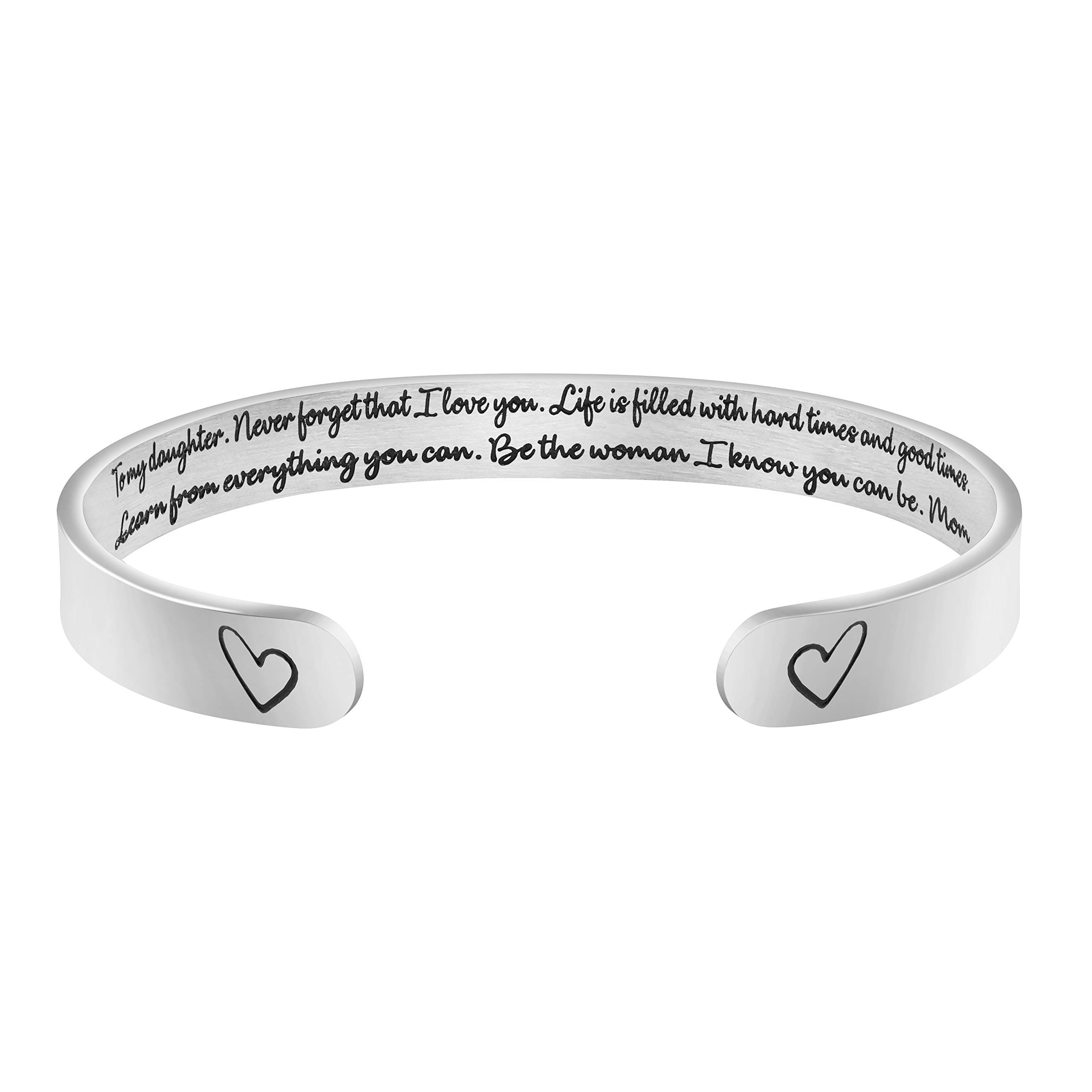 MemgiftDaughter Mother Bracelets Wide Cuff Bangle Message Engraved Christmas Gifts for Her