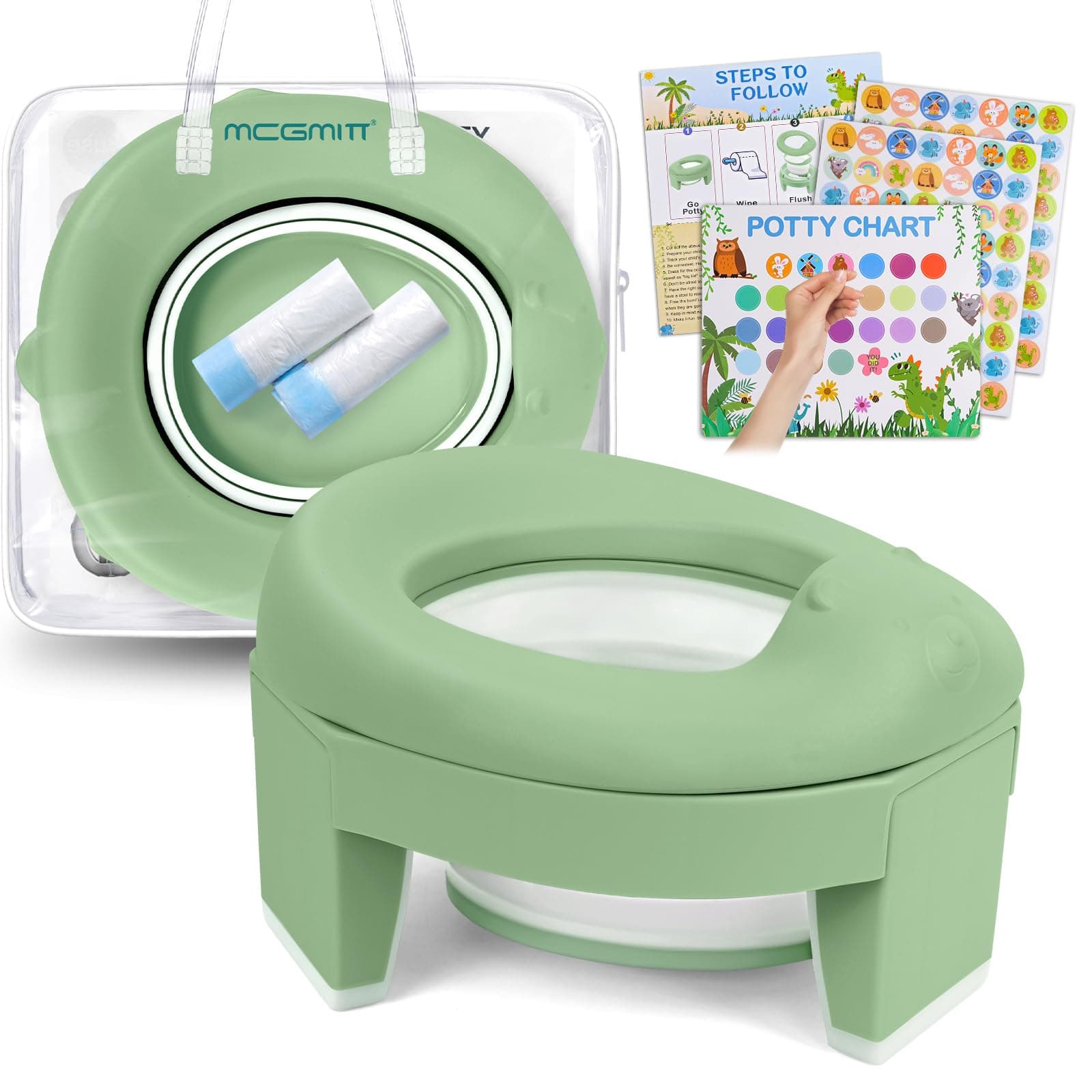 Portable Potty for Kids Travel - Foldable Training Toilet Chair for Toddler Girls with Storage Bags, Potty Training Toilet for Outdoor and Indoor Easy to Clean(Green)