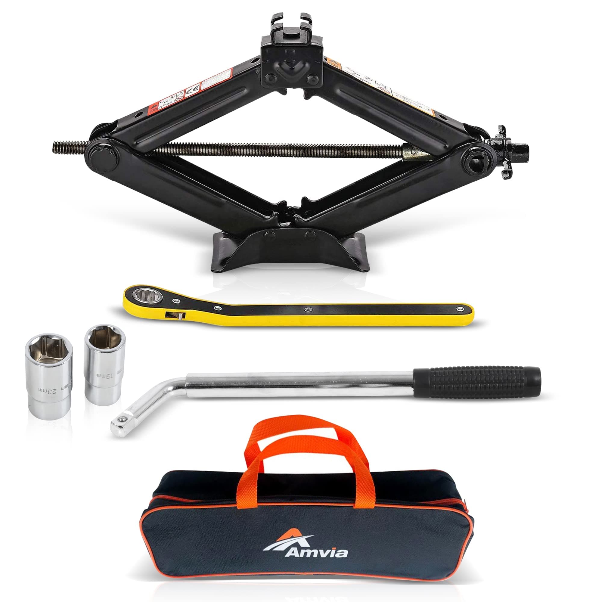 Car Jack Kit | Scissor Jack 3 Ton (6,600 lbs) - Portable Tire Jack Tool for SUV and Auto | Universal Car Emergency Kit With Lug Wrench | Heavy Duty Material