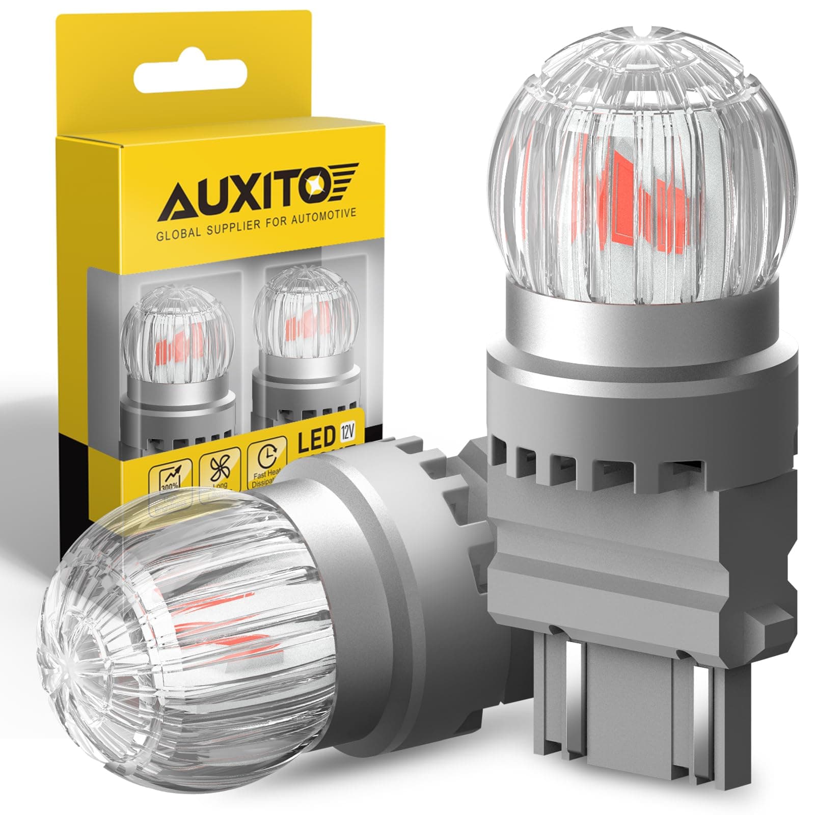 AUXITO 3157 LED Bulbs Red Brake Light, 400% Brighter 1;1 Size, 3156 3056 3057 3457 4057 4157 Lights for Tail Light, Brake Lights, Side Marker Parking Light, Pack of 2