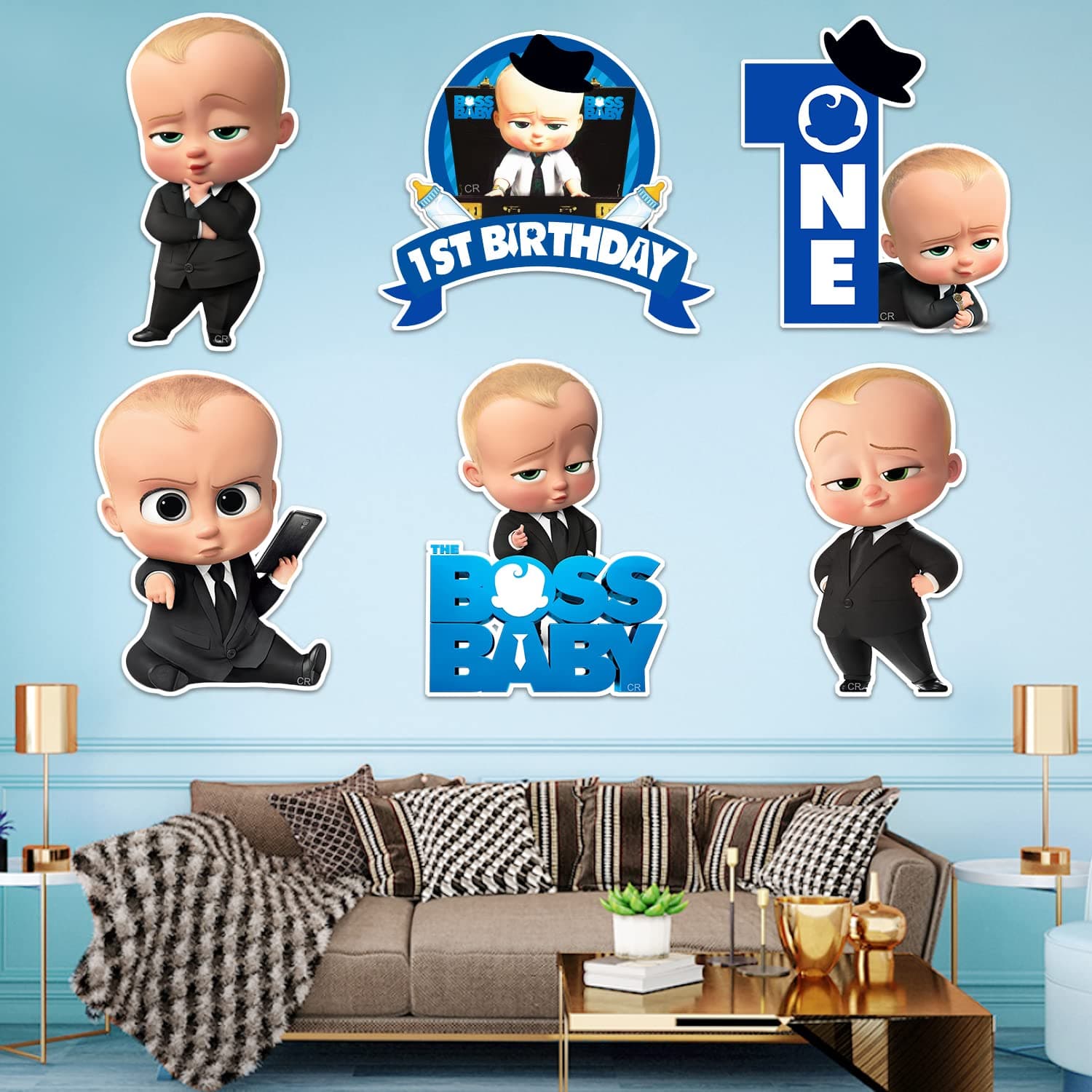 Boss Baby 1st Birthday Cardstock Cutout with Glue Dot for Kids Theme for Baby Shower 1st Birthday Decorations Supplies (Pack of 7)