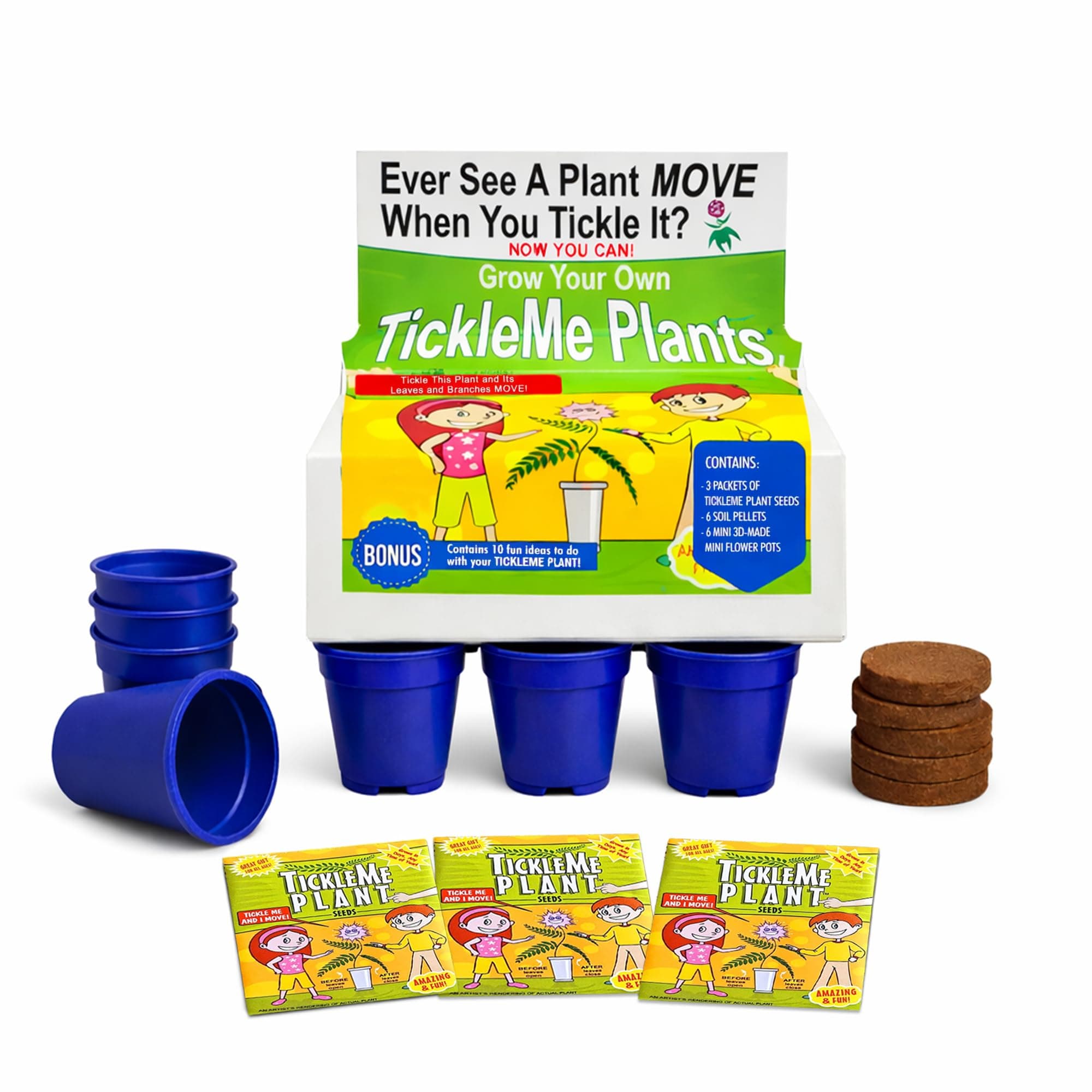 TickleMe Plant Deluxe Family Greenhouse Kit – Grow the Playful Plant that Closes Its Leaves When Tickled! Includes Mini Greenhouse, 3 Seed Packets, Soil Pellets & Pots – Fun Indoor Gardening Gift