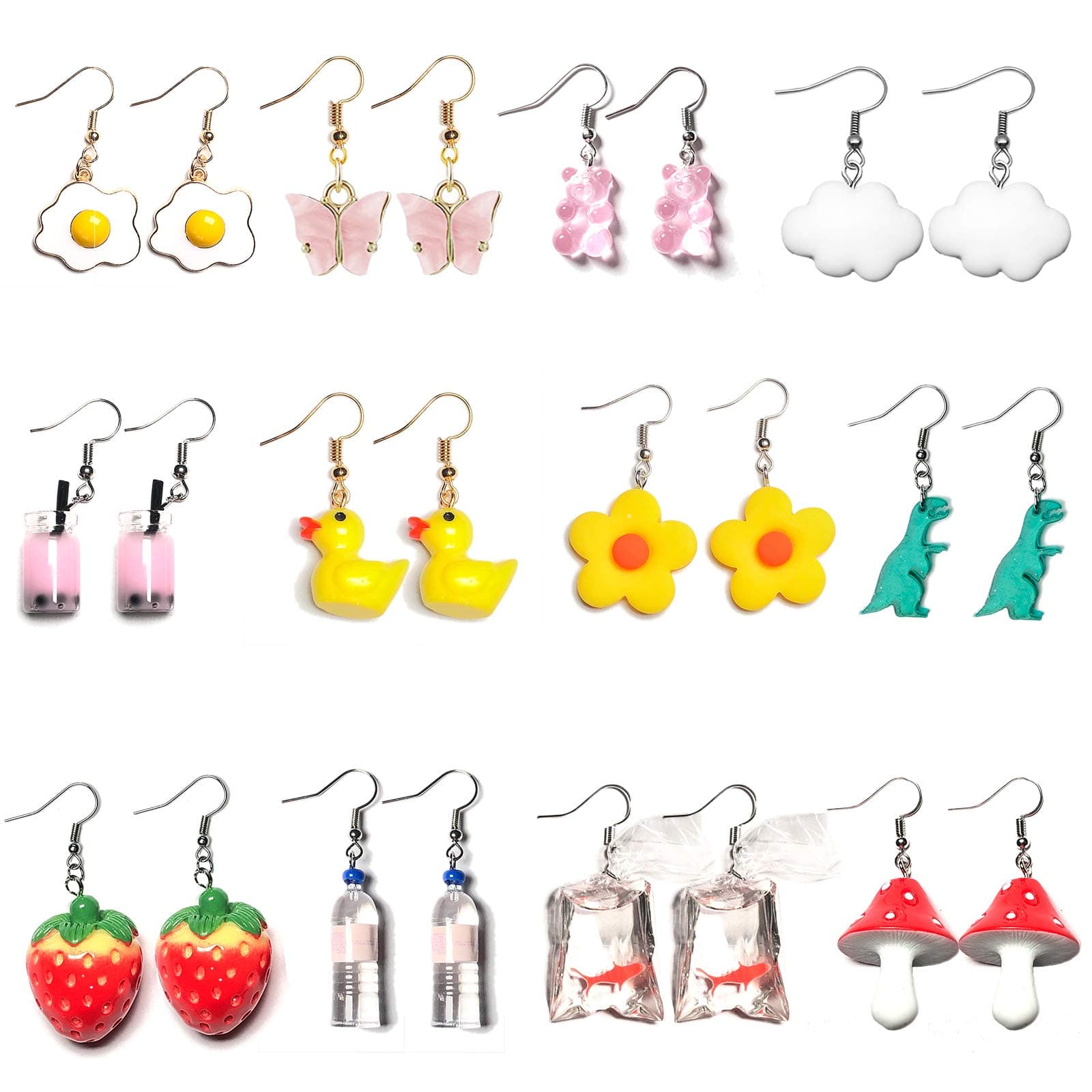 MGGFBLEYFunny Earrings Fun Cool Earrings Aesthetic Cute Funky Alt Unique Novelty Kawaii Weird Quirky Dangly Creative Crazy Indie Kidcore Y2k Drop Dangle Earrings for Women Girls