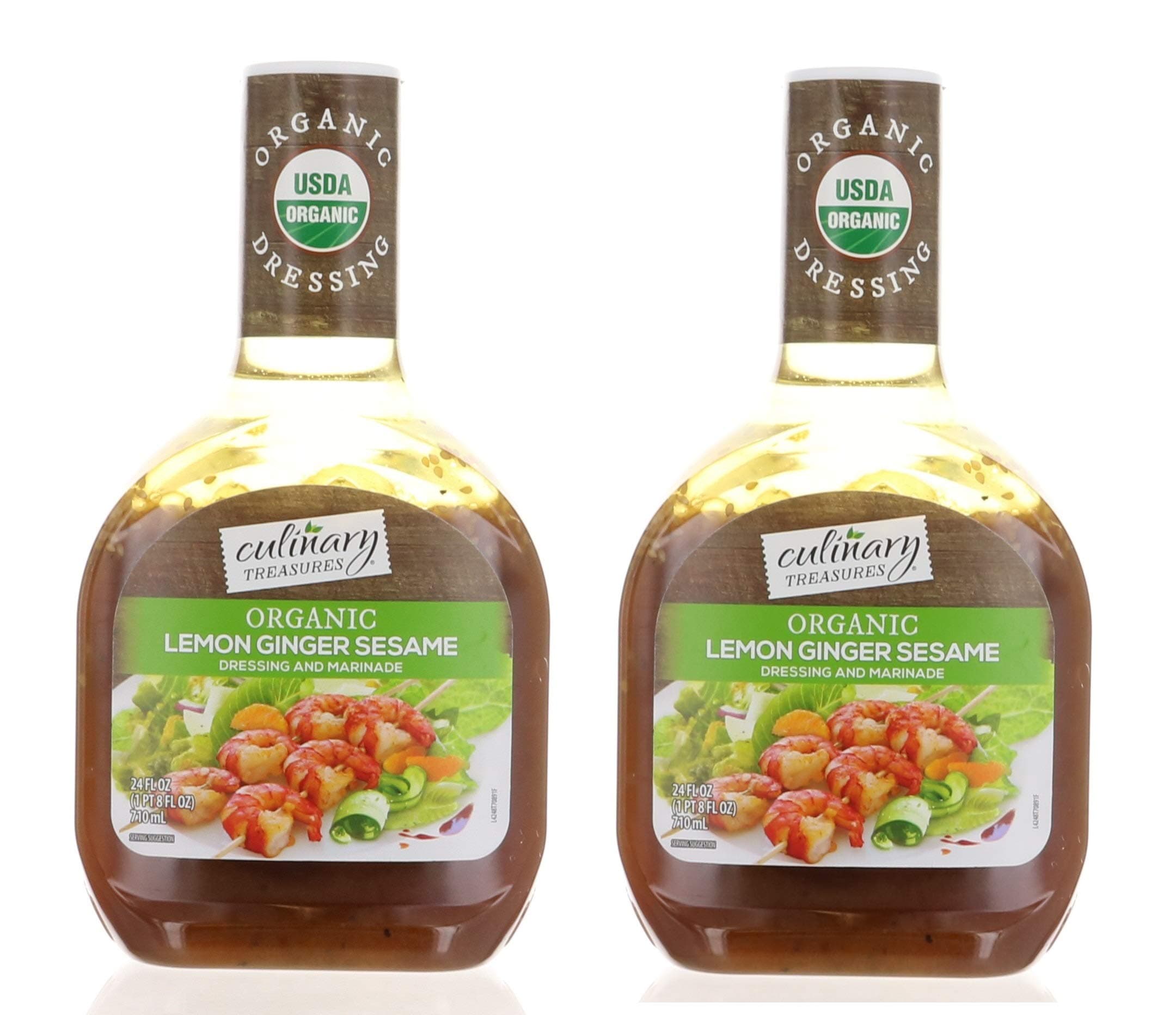 2 Bottles, Culinary Treasures Organic Lemon Ginger Sesame Dressing, Marinade 24 fl oz