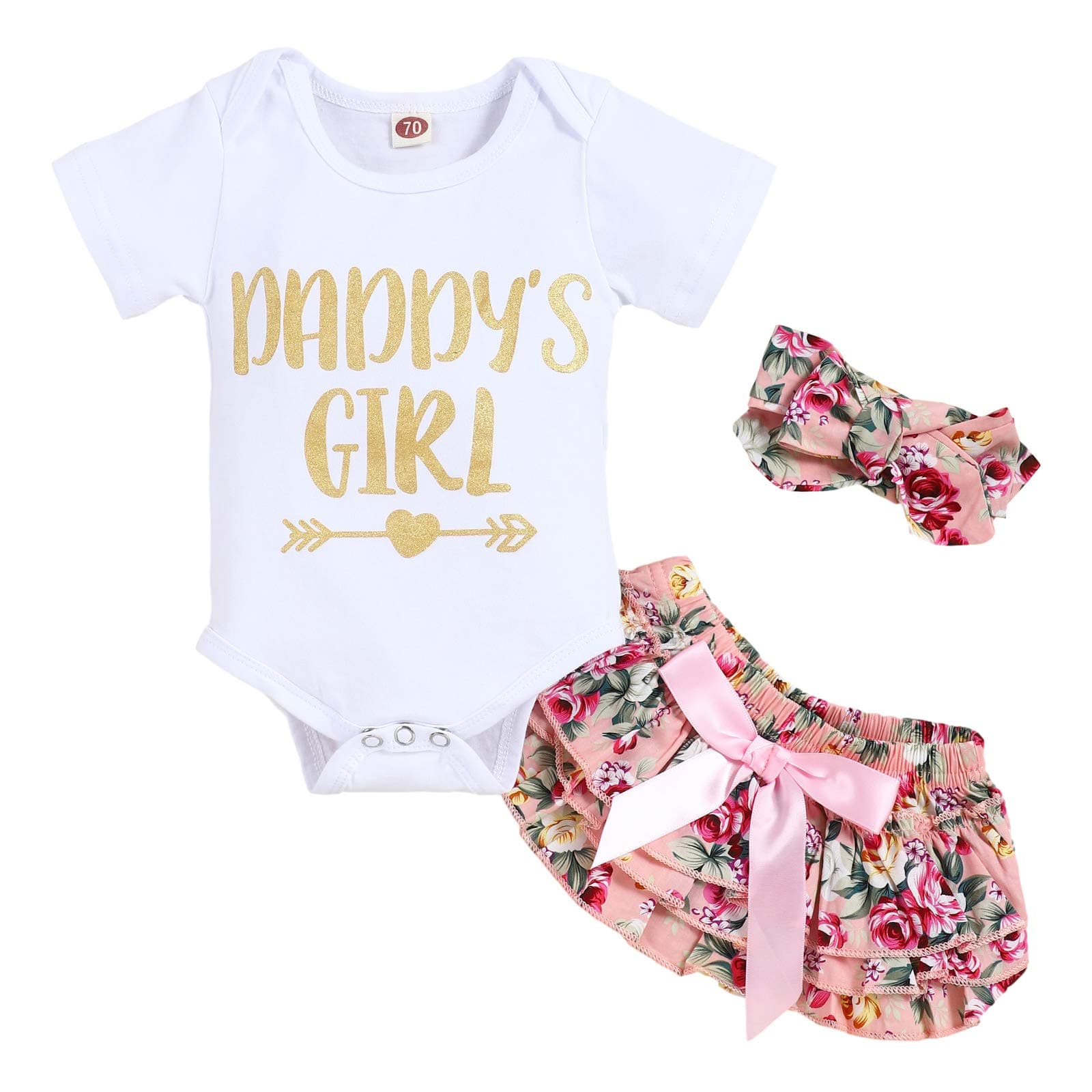 Newborn Baby Girl Summer Clothes Outfits Daddys Little Girl Short Sleeve Romper Infant Floral Shorts Set 3Pcs…