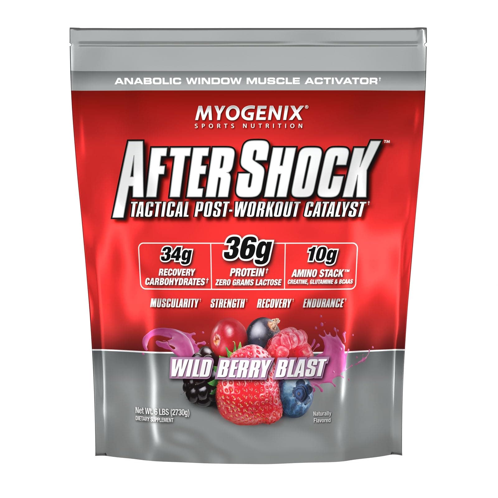 Myogenix Aftershock Post Workout — Muscle Growth Whey Protein Powder — Speeds Up Muscle Growth and Recovery — Supports Joint Health and Replenishes Glycogen — Wildberry Blast, 6 lbs