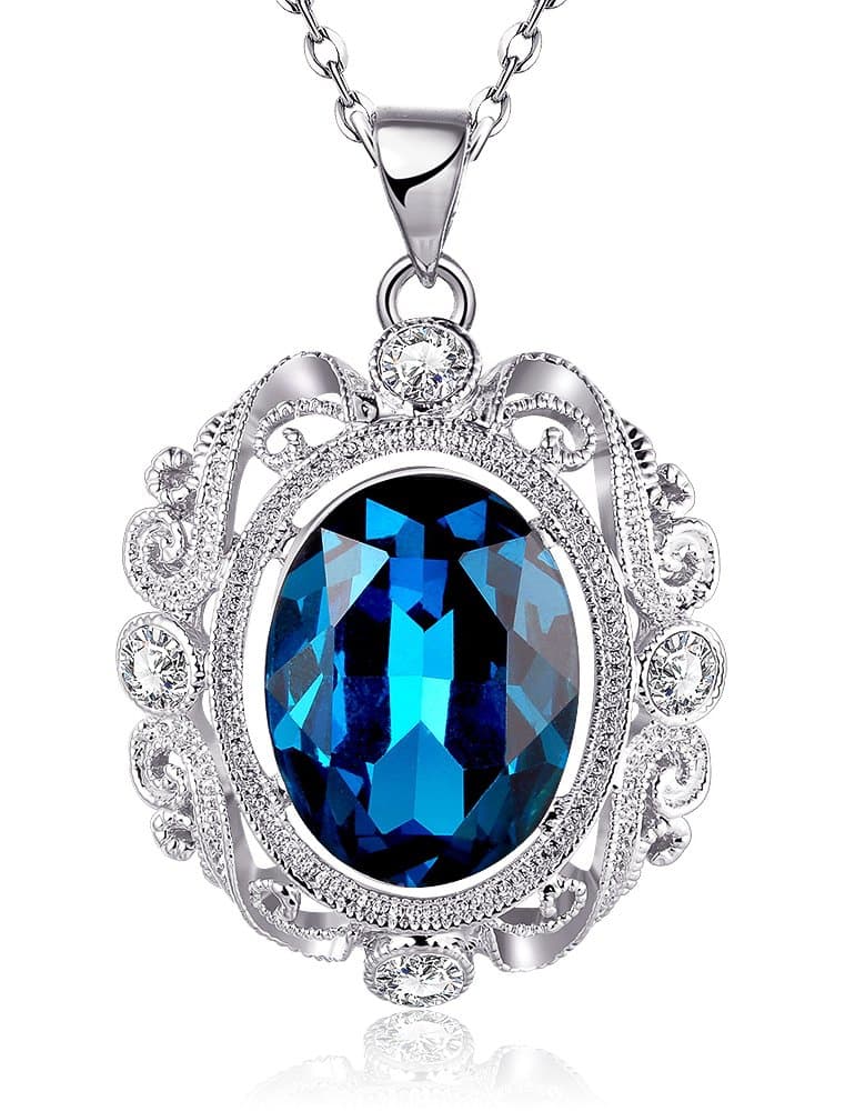 PMANY Dark Blue Sapphire Necklace Pendant Necklace Retro Gemstone CZ Jewelry