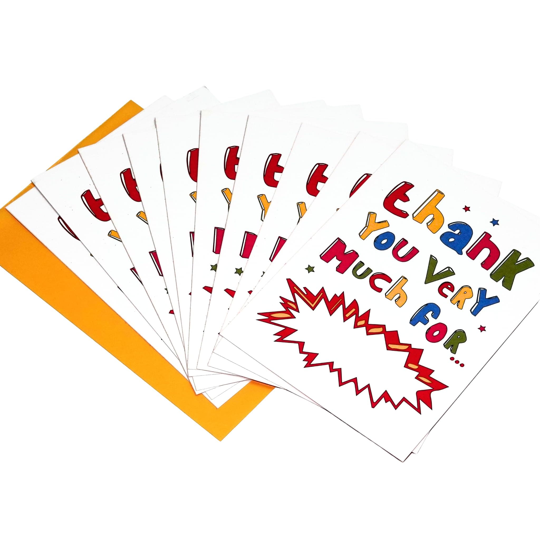 WRAPT Kids Thank You Notes Pack of 10 Postcards - Comic Speech Bubble Themed Thank You Cards for Children. Quality Card Thank You Notes Including Vibrant Colour Envelopes