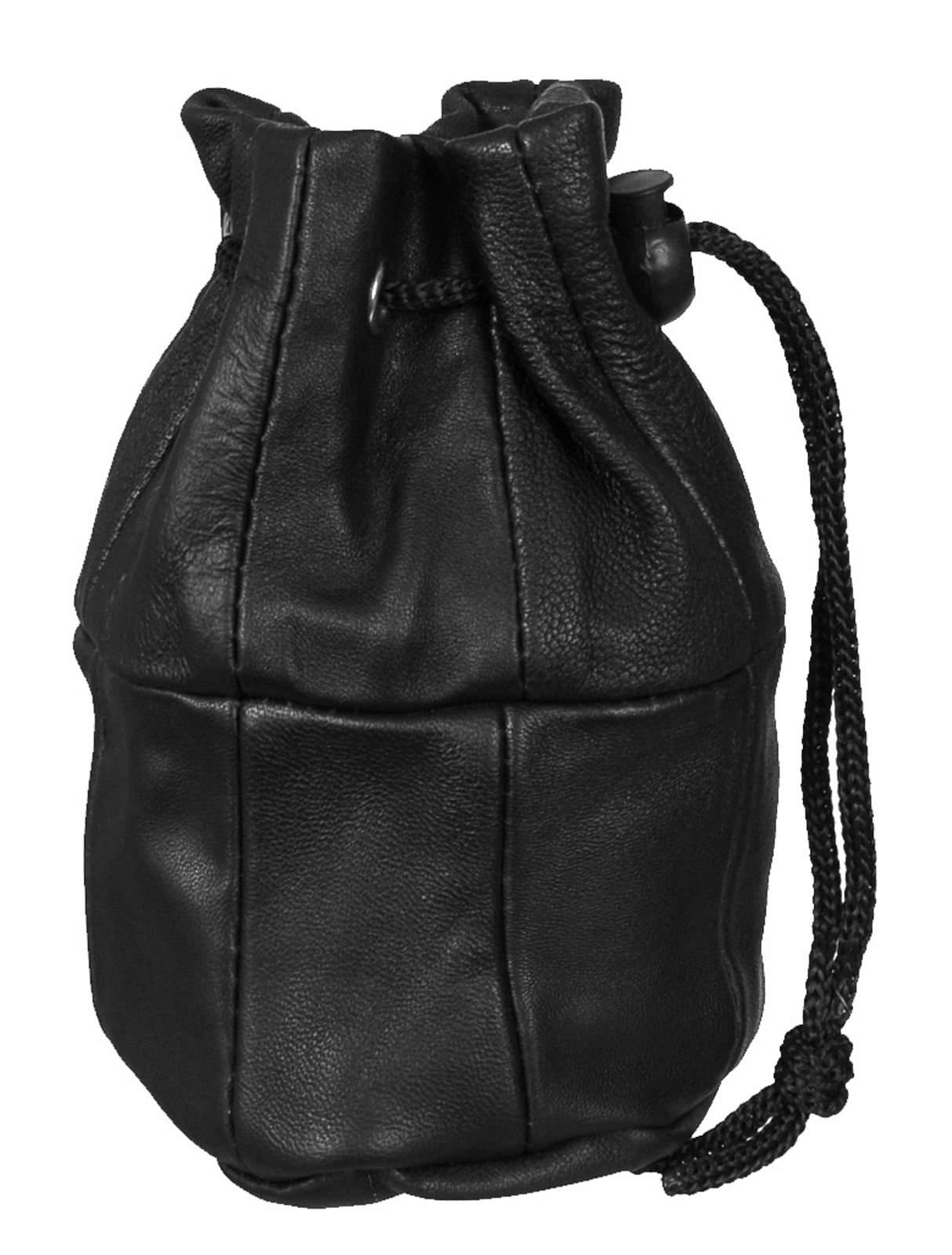 Bag65Small Black Leather Lined Drawstring Wrist Purse Bag Pouch 8X13.5Cm