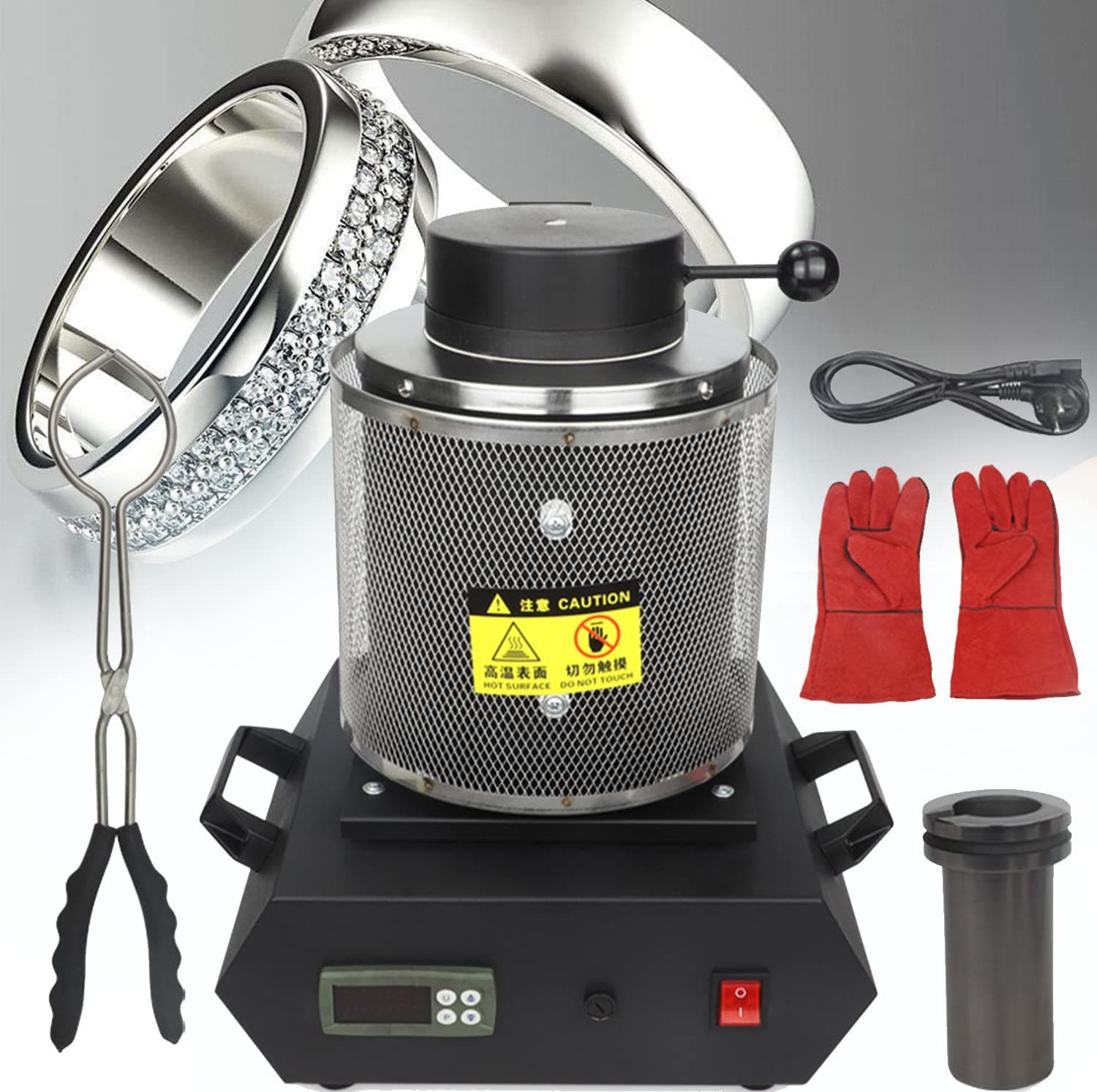 Electric Gold Melting Furnace,2102℉ Digital Metal Smelting Machine,Metal Casting Kit With Graphite Crucible For Melt Scrap,Silver,Gold,Refining Casting Furnace,Black-220V-2Kg