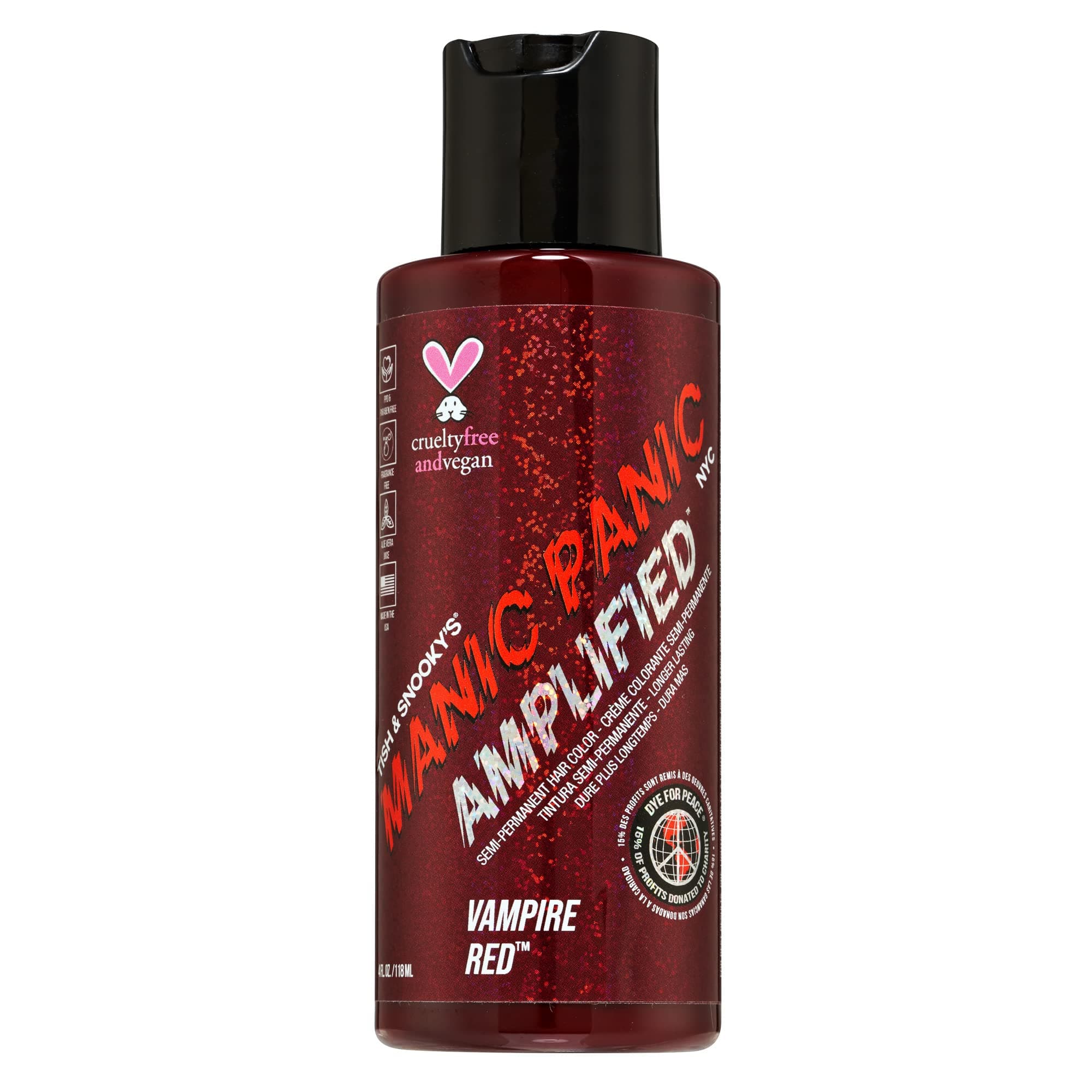 Vampire Red Amplified Semi-Permanent Hair Dye - Deep Blood Red Shade Can Give Burgundy Tones to Unbleached Hair - Works on Dark & Light Shades - Vegan, PPD & Ammonia Free (4oz)