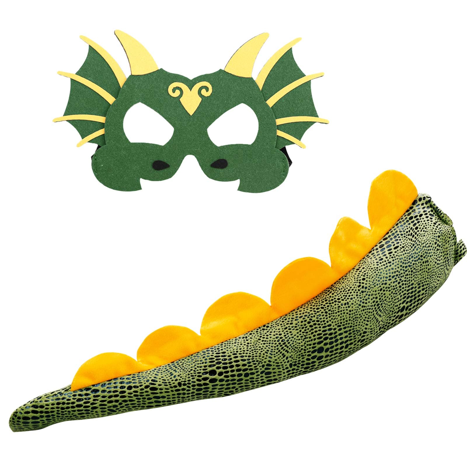 Kids Dinosau-Tail Mask for Boys Girls Dragon Dress-up Costume Party Favors Green