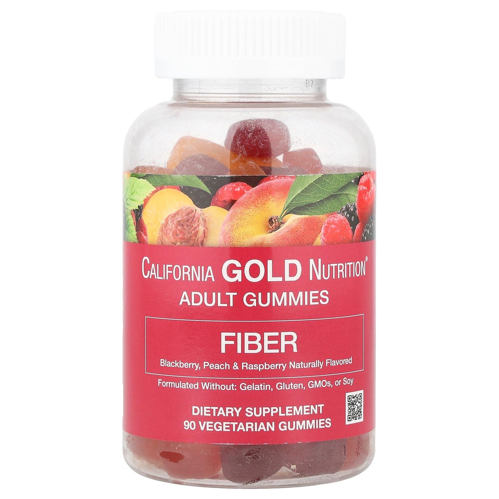 California Gold NutritionFiber Gummies, Natural BlackBerry, Peach & Raspberry, 90 Vegetarian Gummies