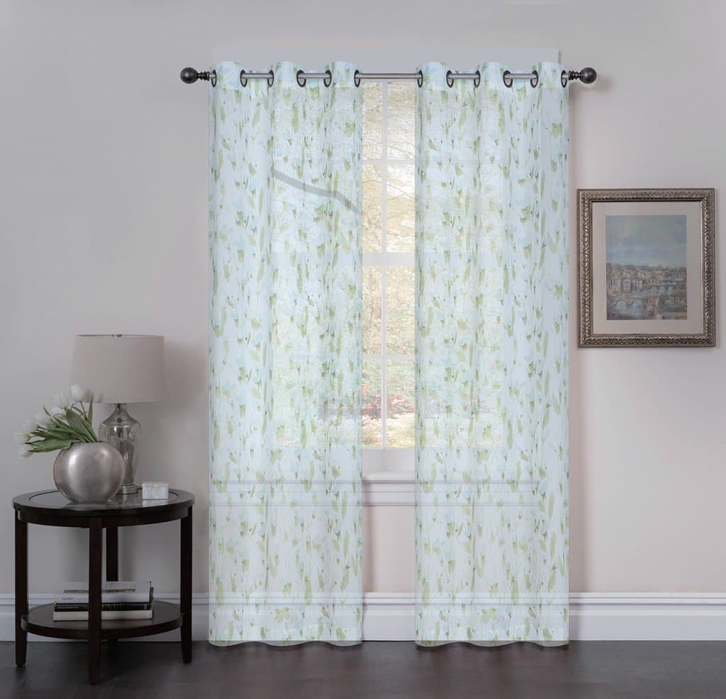 Window Curtains - Set of Two Sheer Floral Print Grommet Panels 38"x 84" - BUY ONE, GET ONE 50% OFF
