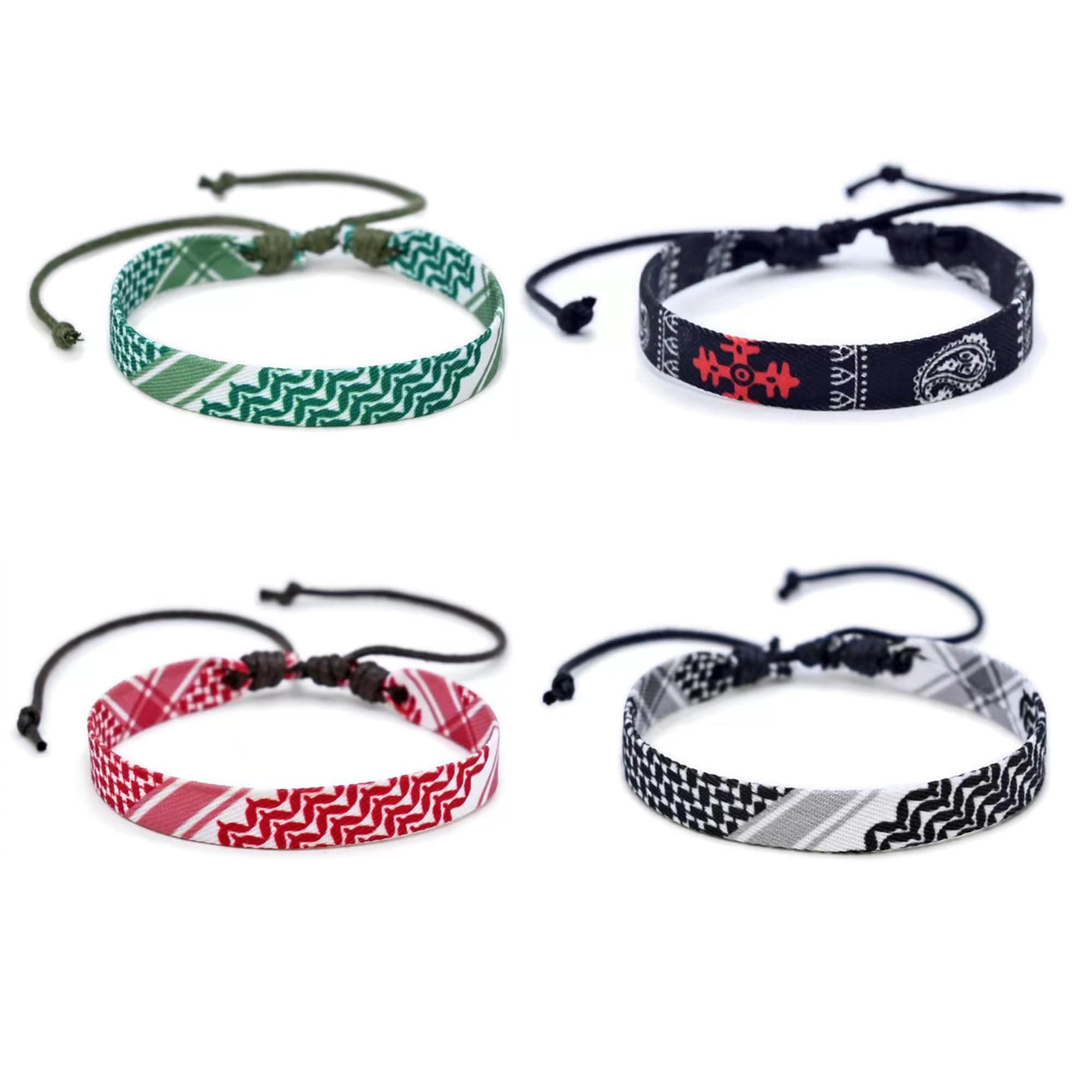 4 Pieces Palestinian Keffiyeh Bracelet for Women Men Handmade Adjustable Woven Fabric Braceletss Jewelry, Adjustable, no gemstone