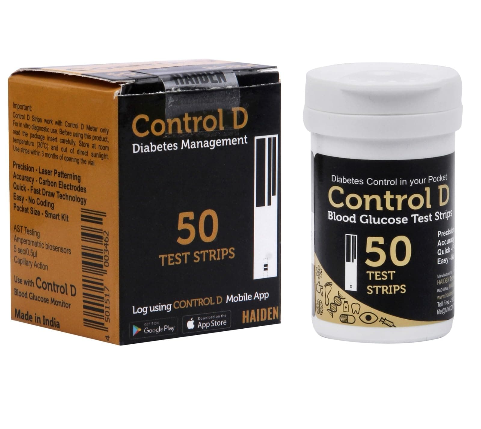 Control D Test Strips, 50 Count (Black) for Control D Glucometer only