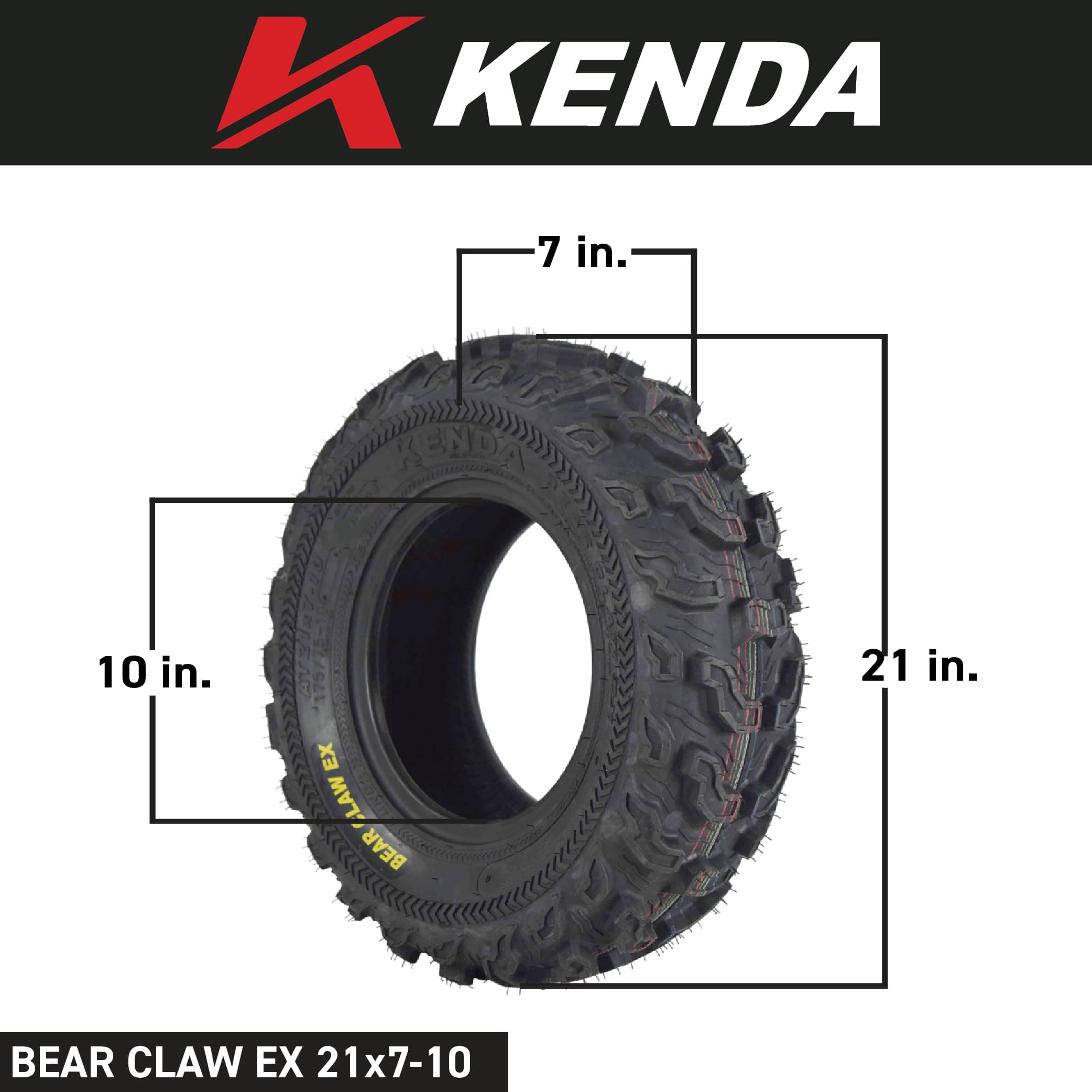 Kenda Bearclaw EX K573-21x7-10 Front Tire for All Terrain (ATV), UTV, and Side by Side (SxS) Vehicles - 6-Ply - Bear Claw EX 21x7x10