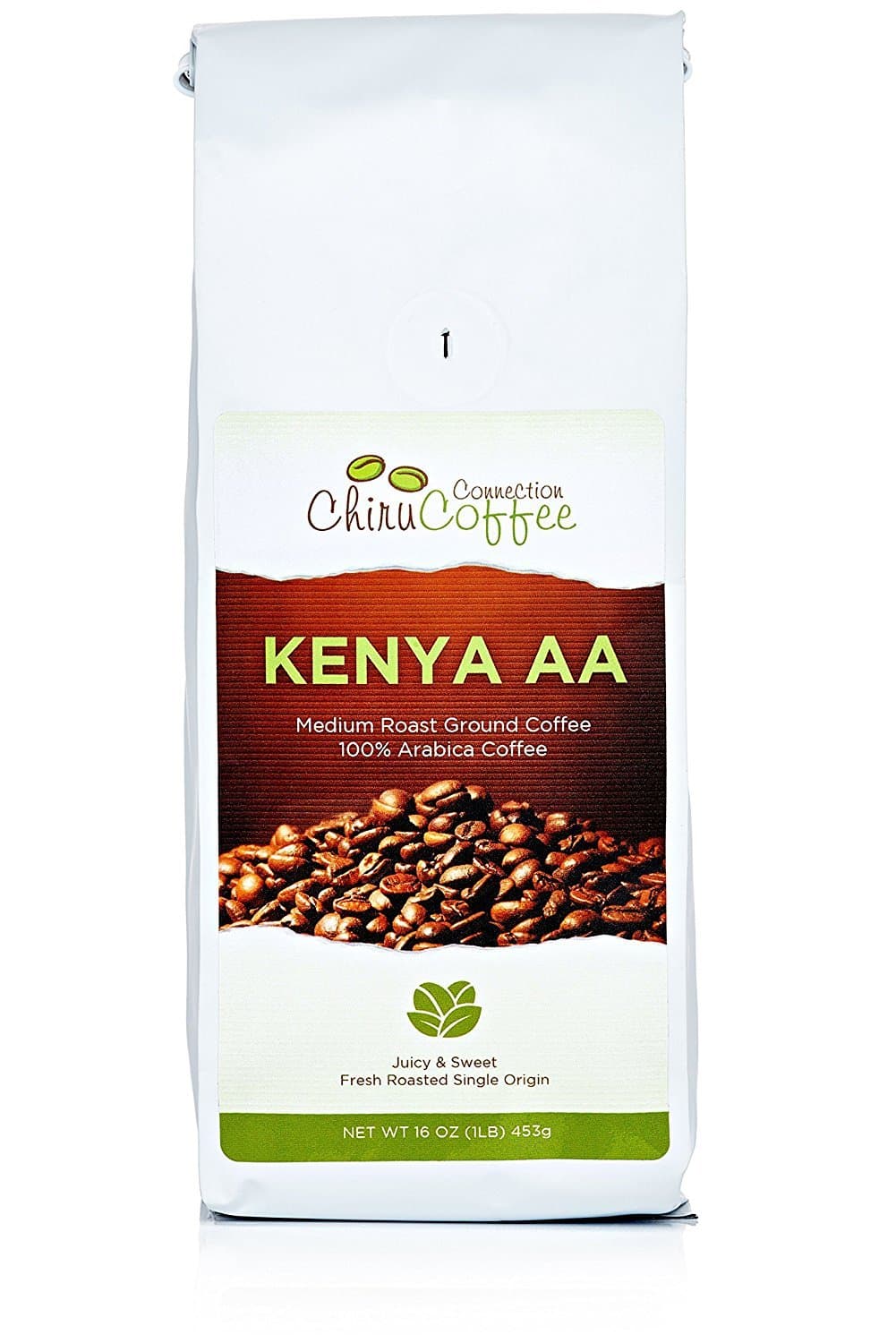 Chiru Coffee Connection Fresh Roasted Kenya's Finest AA Ground Coffee 100% Arabica 16 OZ (1LB)