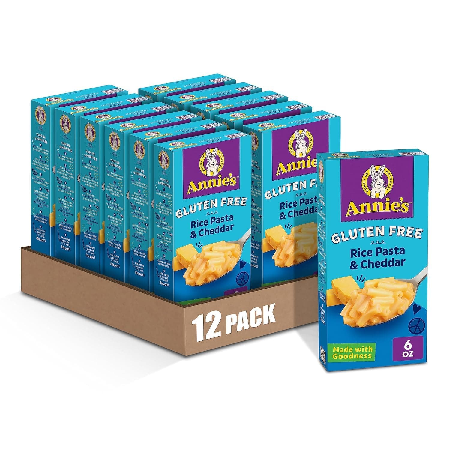 Annie's Gluten Free Rice Pasta & Cheddar Macaroni & Cheese, 12 Boxes, 6oz (Pack of 12)