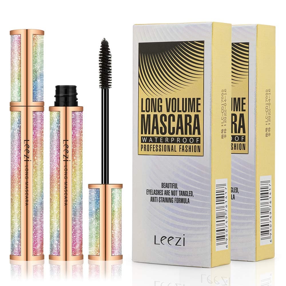 4D Silk Fiber Eyelash Mascara Waterproof - Thick Long Lasting Smudge-Proof 4D Fiber Mascara, Lengthening Curling Lashes, All Day Exquisitely Lush, Extra Long 4D Mascara, Black, Pack of 2 (Pattern B)