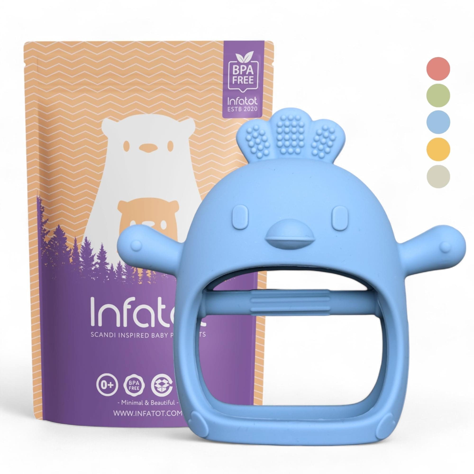 Teething Toys for Baby Gifts – Chicken Silicone Mitten Teether, Soothing Glove for Infants, Baby Toys 0-6 Months, Soft Chewable Teether Toy to Prevent Finger Sucking, Blue