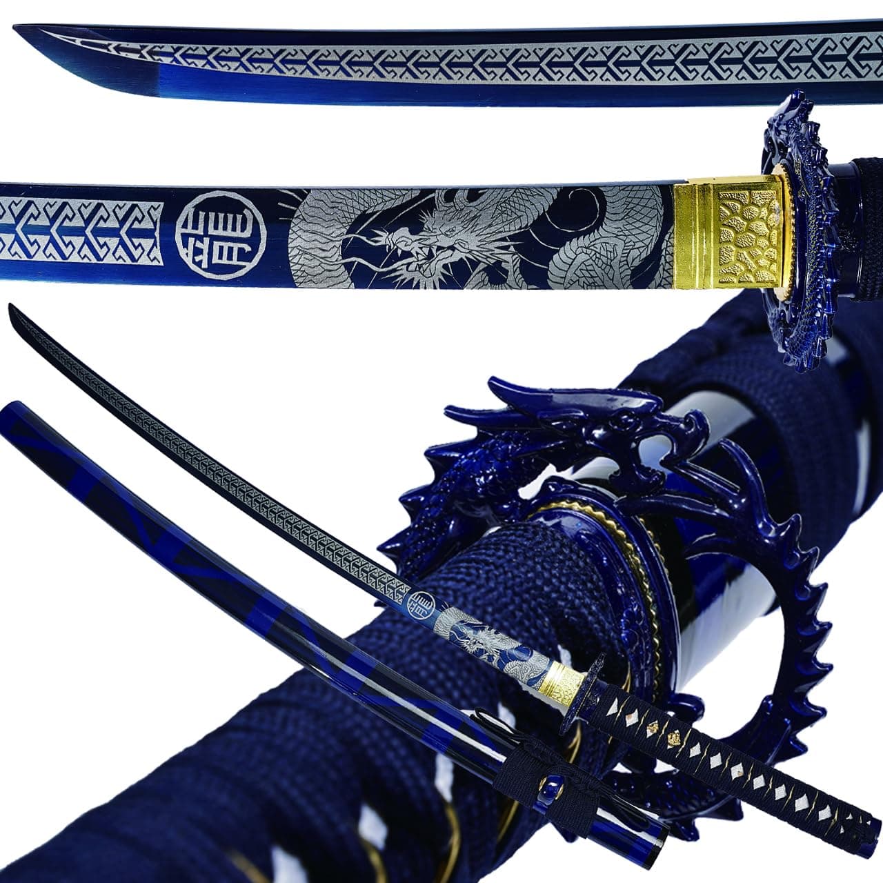 - Kamaiwo-1045/1060 Clay Tempering high Carbon Steel Hademade Heat Tempered Full Handmade Hand Forged Japanese Katana Authentic ,Full Tang,Functional,Practical Blue