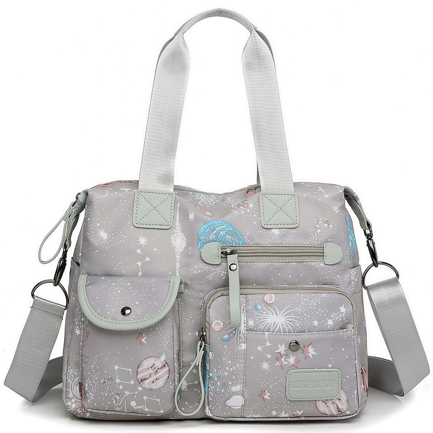 Tote Bag for Women,Multi Pockets Shoulder Handbag,Nurse Bag for Work,Large Cross body Purse,Fashion Nylon Top Handle Satchel