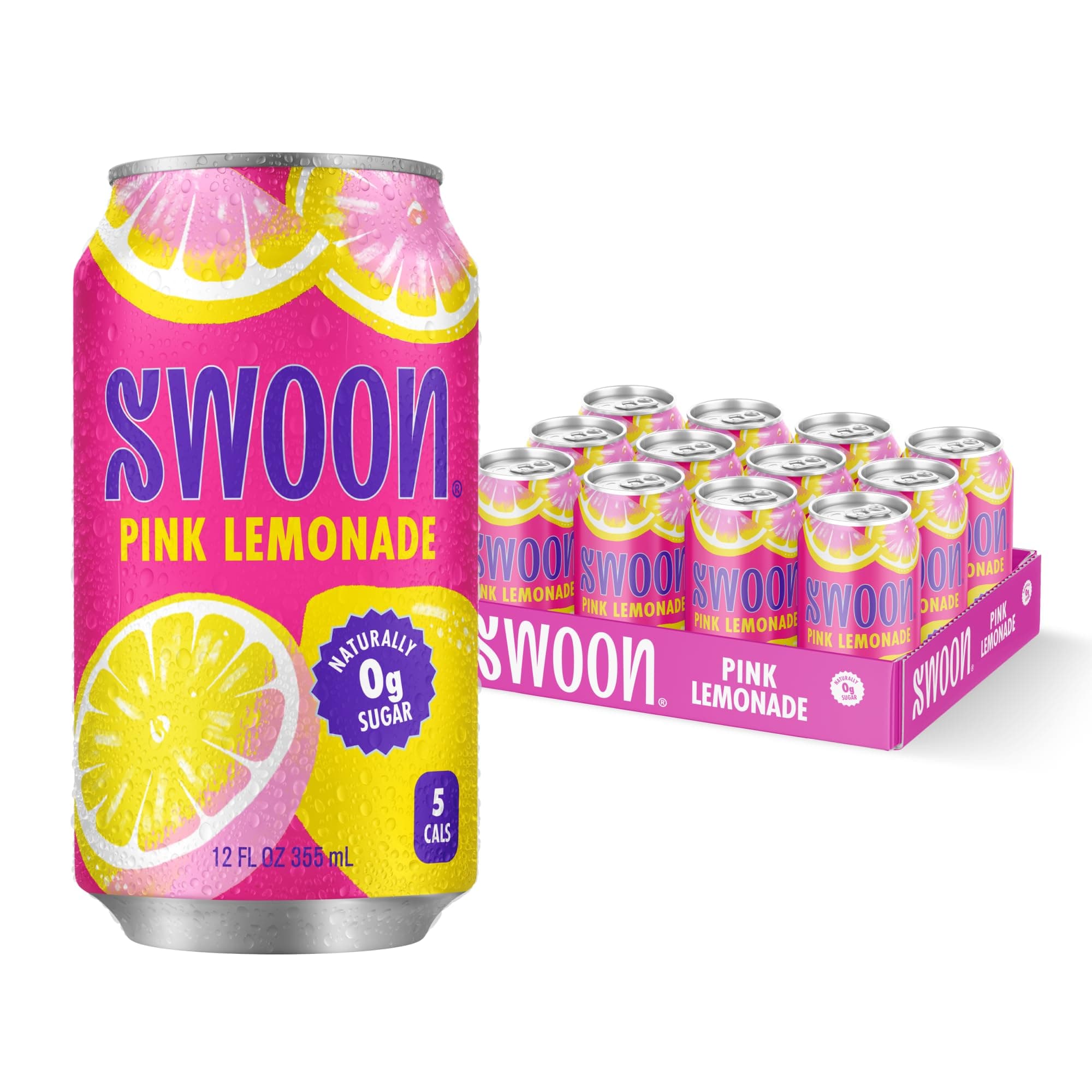 Swoon Pink Lemonade - Low Carb, Paleo-Friendly, Gluten-Free Keto Drink - Sugar Free Strawberry Lemonade Made with 100% Lemon Juice Concentrate & Sweetened by Monk Fruit, 12 Fl oz (Pack of 12)