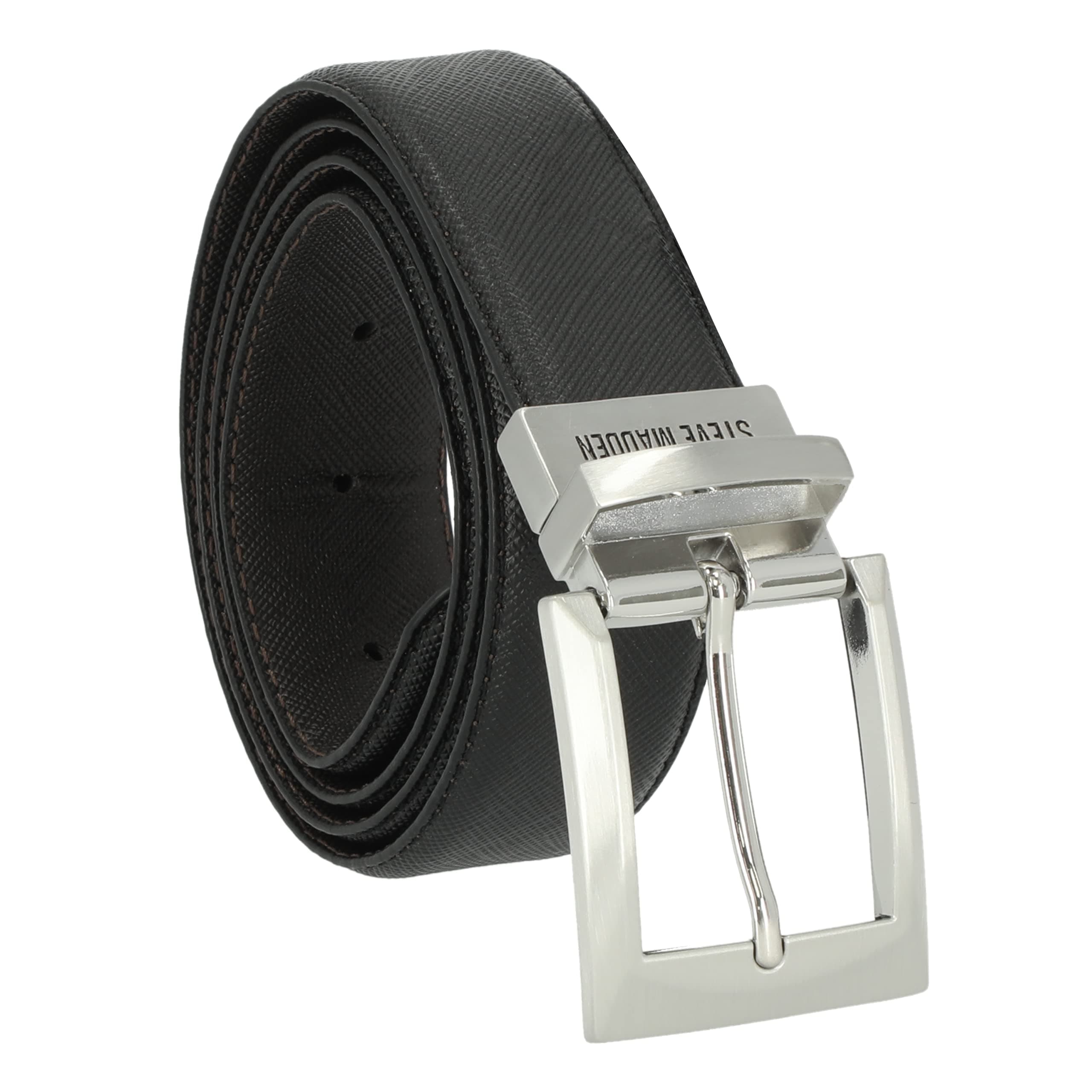 Steve MaddenMen's Dress Casual Every Day Reversible Leather Belt, Black/Brown (Saffiano), 32