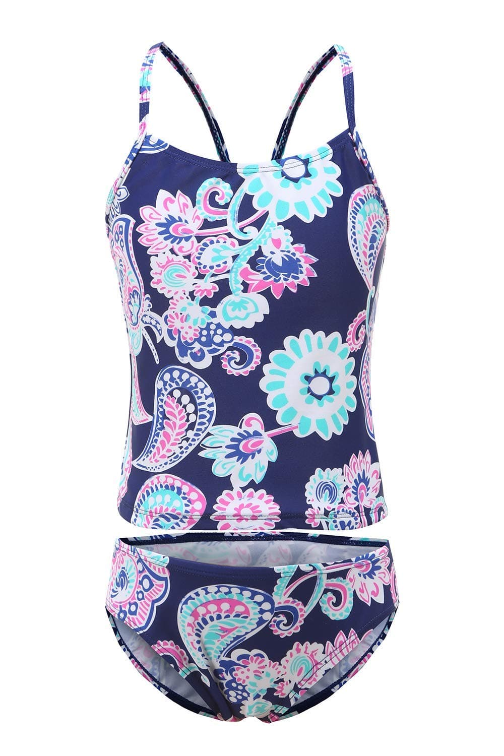 Girls Two Piece Tankini Swimsuit Hawaiian Ruffle Swimwear Bathing Suit Set