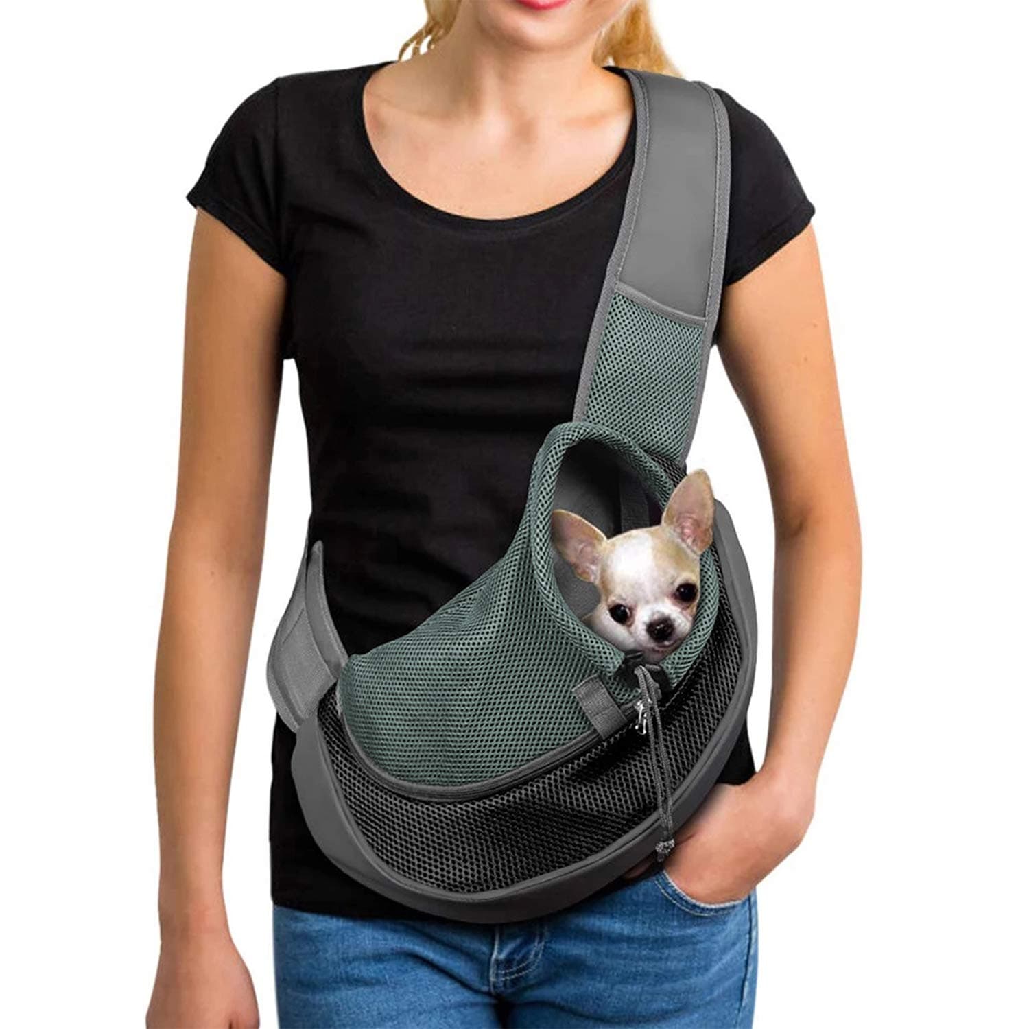 Pet Dog Cat Sling Carrier Bag Puppy Shoulder Carry Hands Free Dog Front Carrier with Adjustable Shoulder Strap Pet Travel Tote Bag with Breathable Mesh Pouch for Outdoor Walking Subway