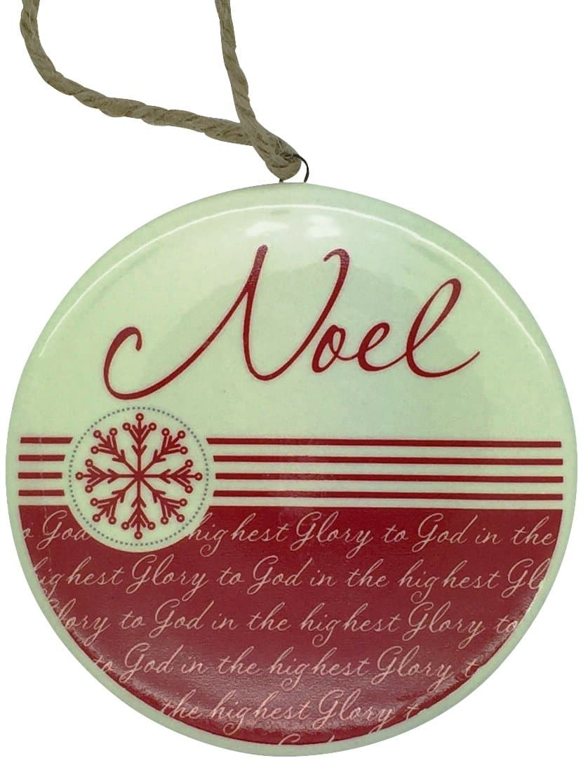 Christmas 4 inch Round with Snowflake "Noel" White Ceramic Ornament