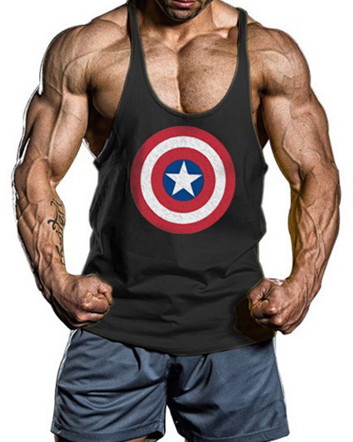 MogeAmerica Captain Fitness Sweat Muscles Vest Cotton Loose Gym Vest Y-back Bod